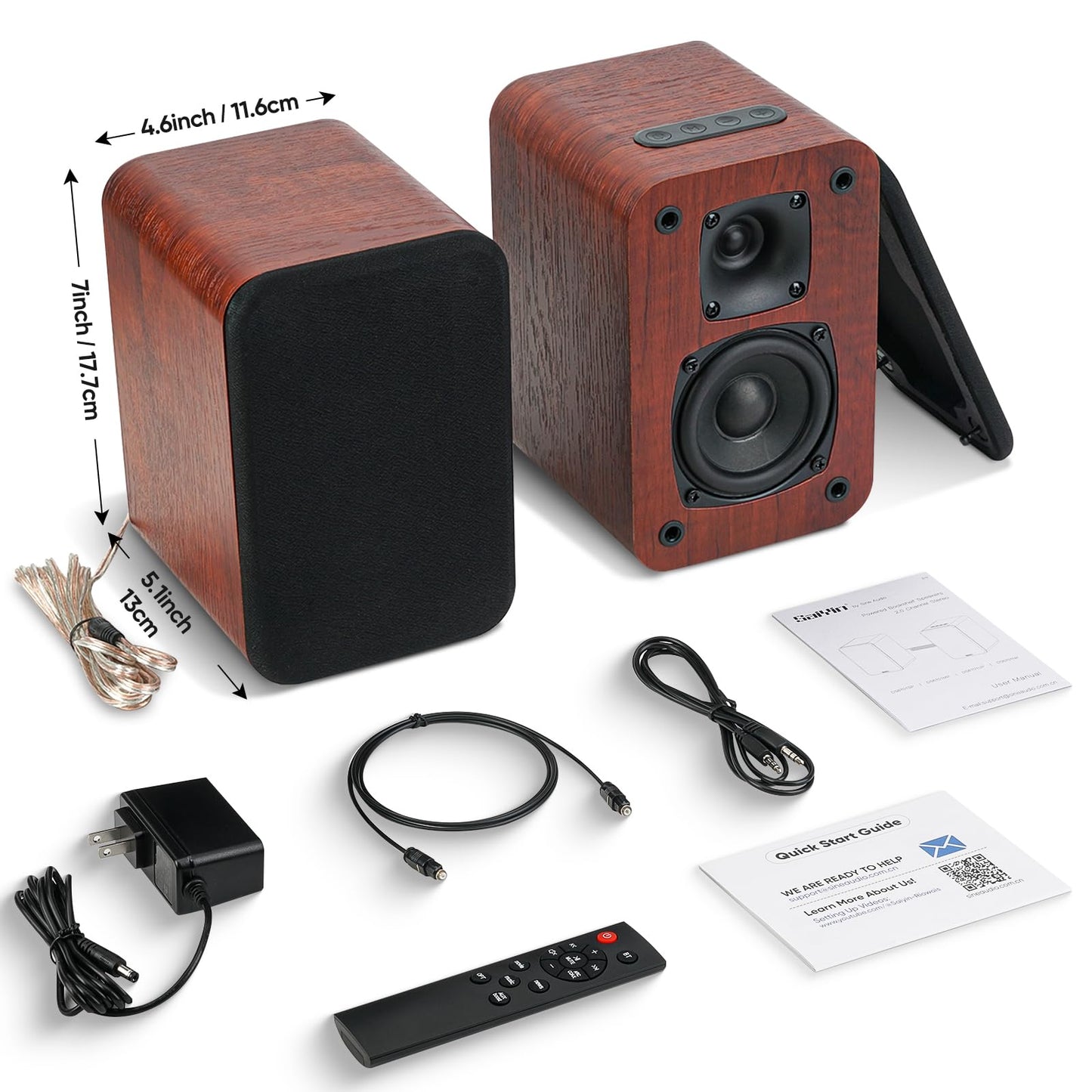 Saiyin Bluetooth Bookshelf Speakers for Record Player,Active Speakers with 3 Inch Woofer, Powered Speakers with Optical/AUX/TV-ARC Input for Turntable, PC and TV