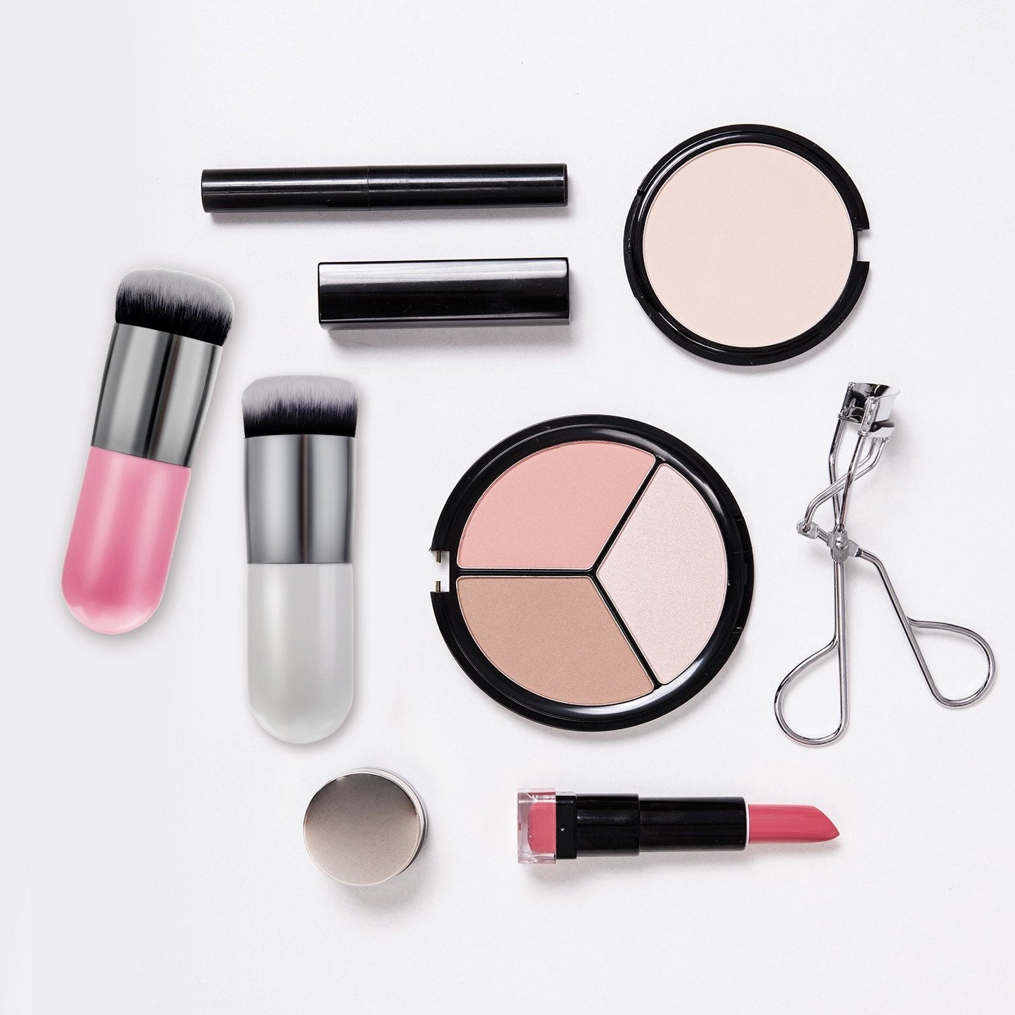 2 Pieces Foundation Brush Chubby Makeup Brush Kabuki Makeup Brush Travel Powder Brush for Blending Liquid, Cream or Powder Cosmetics (white and rose gold, pink and silver)