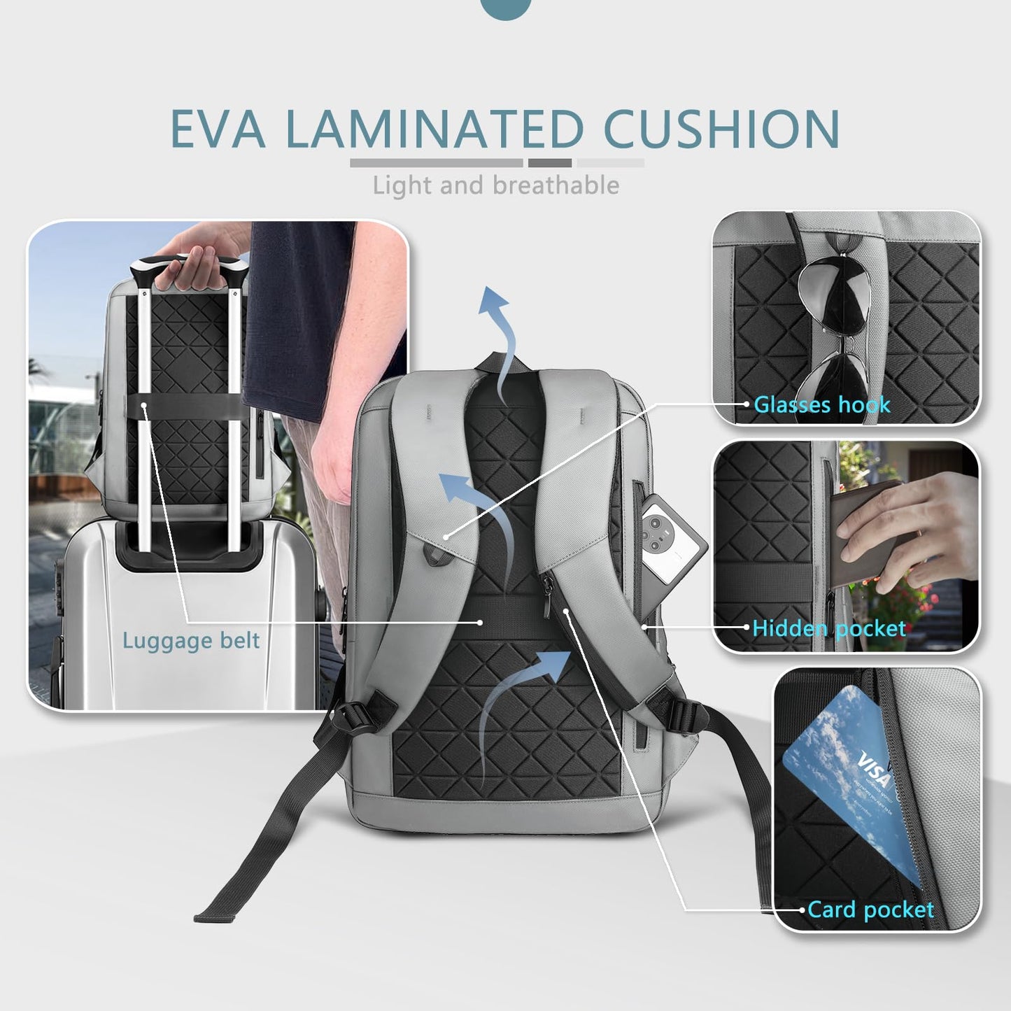 hk Laptop Backpack for Men with USB Charging Port Water-Resistant for 15.6 Inch Computer Bag Durable High-Tech Daypack Casual Backpack for Business Work College Weekender Travel- Grey