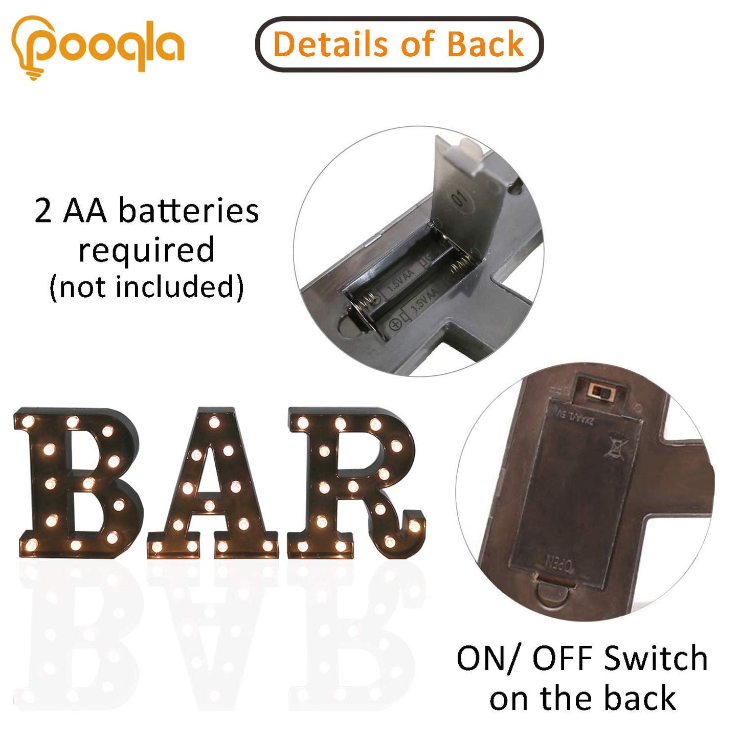 BAR - Illuminated Marquee Bar Sign - Lighted LED Marquee Word Sign - Pre-Lit Pub Bar Sign Light Battery Operated (23.03-in x 8.66-in) (Black BAR)