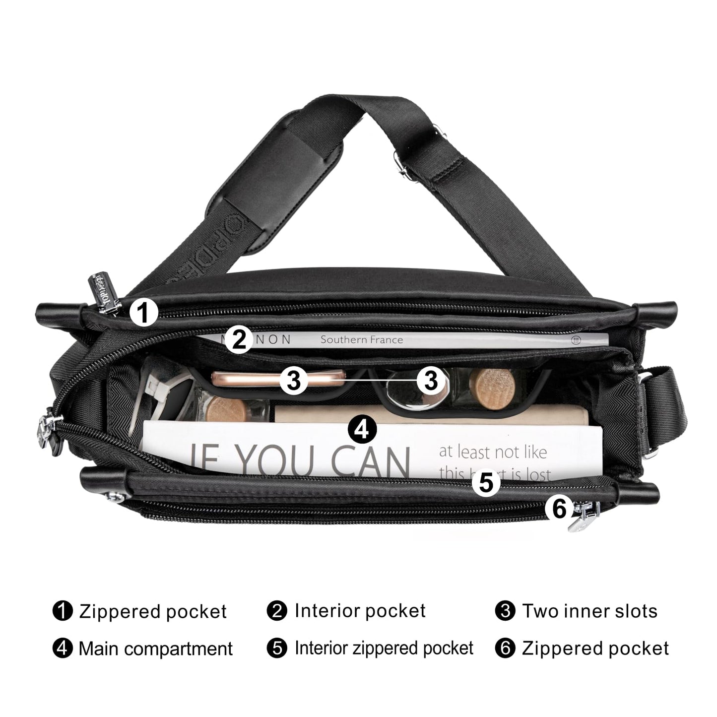 TOPDesign Lightweight Women Crossbody Bag, Shoulder Purse with Multiple Pockets, Triple Zip Handbag with Adjustable Shoulder Strap, Red