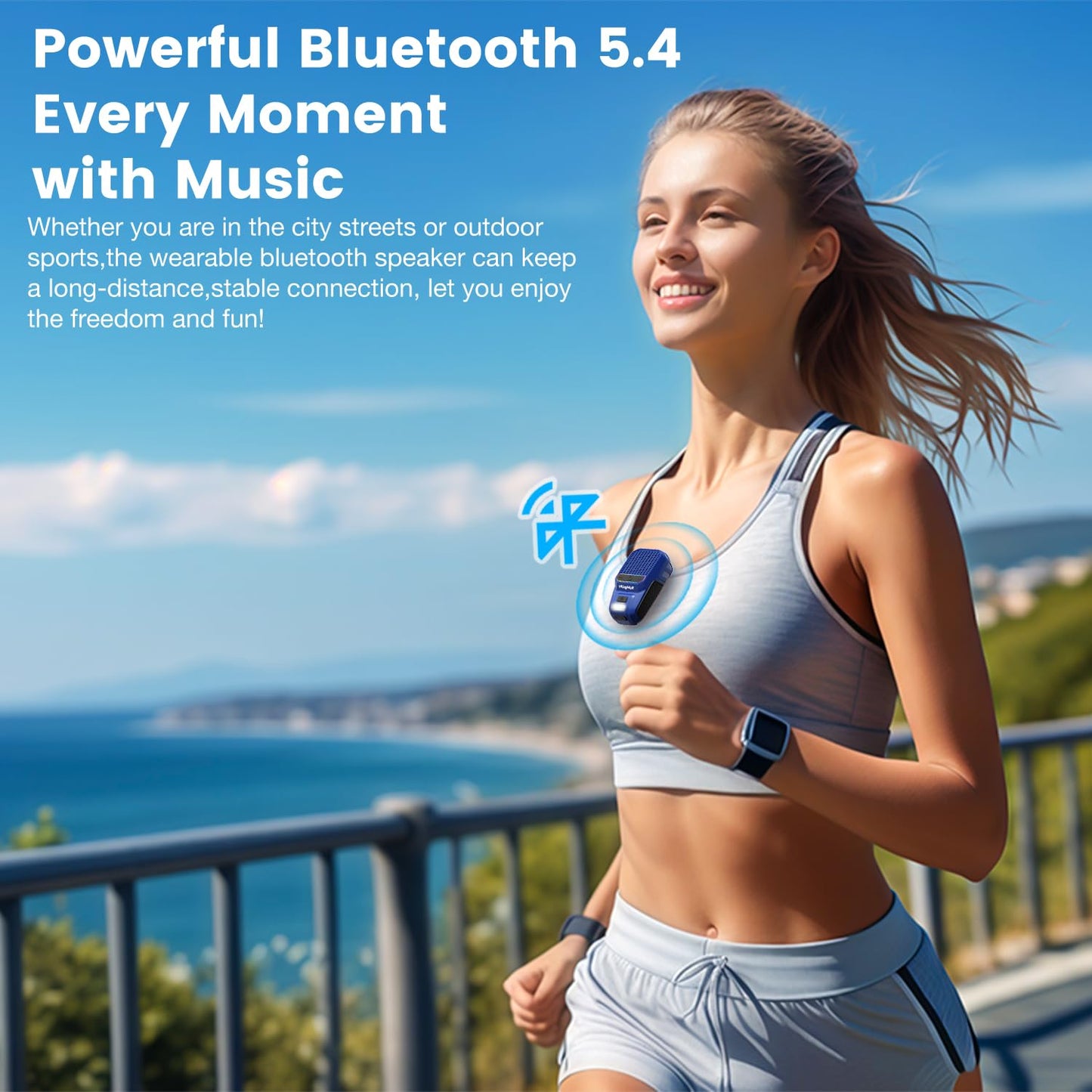 Wearable Bluetooth Speaker, Clip-On Portable Speaker with Built-in Mics Hands-Free Music and Calls for Hiking/Biking, Portable Bluetooth Speakers with LED Light, 15H Battery Life Speakers(Blue)
