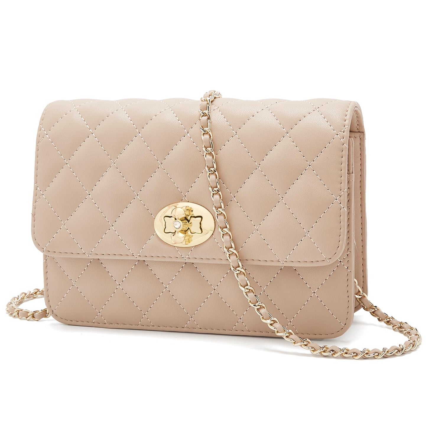 FOXLOVER Quilted Crossbody Purse for Women Faux Leather Trendy Ladies Shoulder Bag with Chain