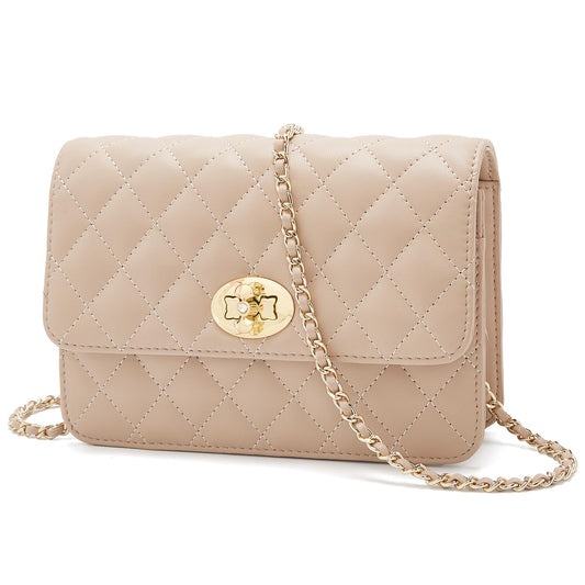 FOXLOVER Quilted Crossbody Purse for Women Faux Leather Trendy Ladies Shoulder Bag with Chain