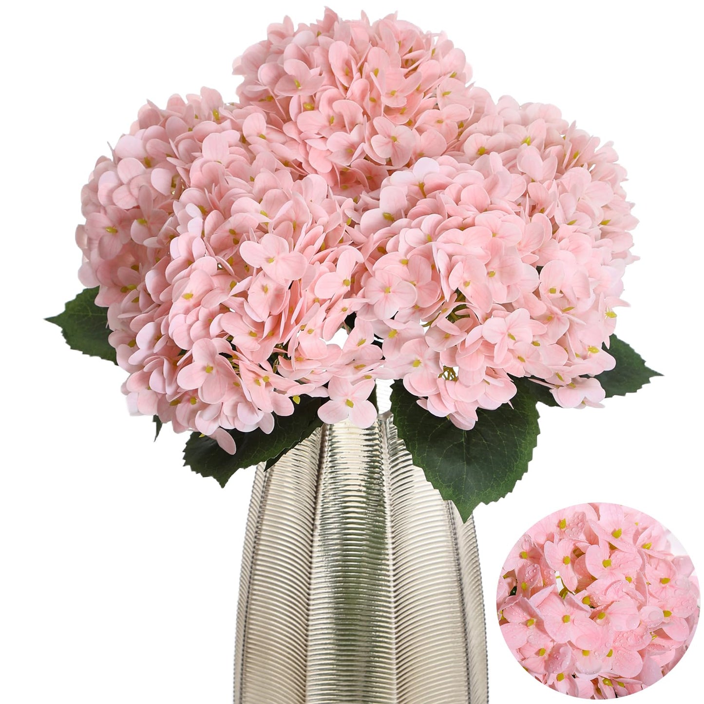 Kimura's Cabin Real Touch Hydrangea Artificial Latex Hydrangeas 5pcs Long Stem with Leaves Hydrangea Bouquet Used for Home Wedding Baby Shower Birthday Party Decoration Center