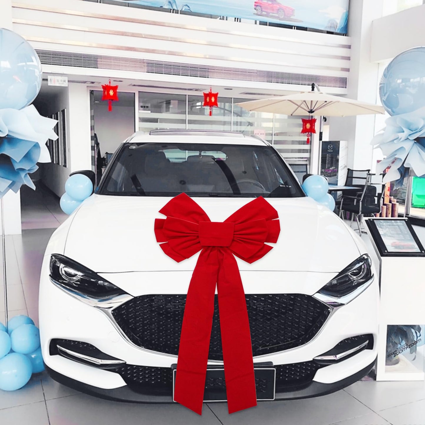 4 Pack Christmas Tree Bow Topper Red, 18”x35” Car Bow, Christmas Bows Decoration Large, Wreath Bow, Christmas Red Velvet Bows, for Xmas Home Front Door Patio Outdoor Decor (Red 2, 4 Pack)