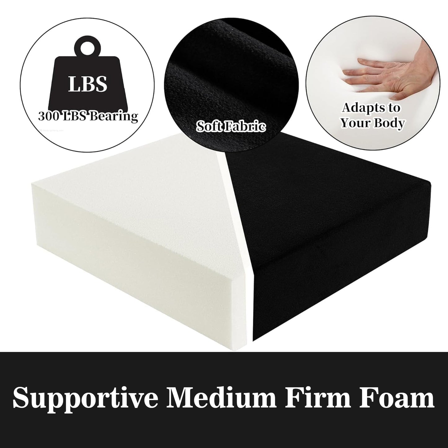 HOMBYS Foam Recliner Chair Cushions for Elderly, 4" Thick Chair Pads with Back Support for Office Chair, Non-Slip Supportive Seat Cushion with Lumbar Pillow (Black, 13" Backrest)