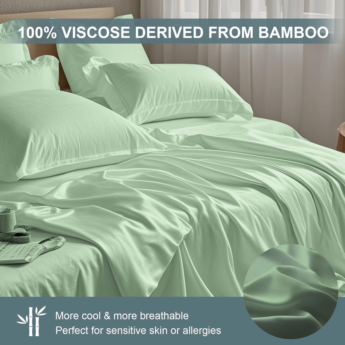 Queen Fitted Sheet Only │ 100% Viscose Derived from Bamboo │ Fitted Sheet with Elastic Corner Straps │ Ultra Soft Luxury Breathable │ Cooling for Hot Sleepers │ 18 Inch Deep Pocket