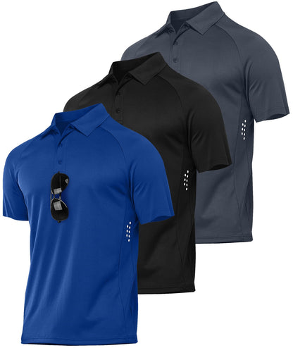 JACKETOWN 3 Pack Mens Polo Shirts Short Sleeve Golf Shirt Performance Moisture-Wicking Athletic Casual Collared Shirts