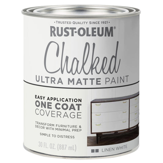Rust-Oleum Linen White Chalked All-in-One Ultra Matte Paint | One Coat Coverage | No Primer, Sanding, Or Topcoat Needed | Easy Clean Up | Made in USA | 30 OZ