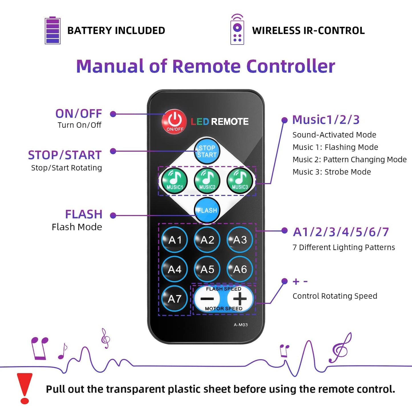 Litake UV Black Lights for Glow Party, 6W LED Disco Ball Strobe Lights for Dark Party Supplies, Sound Activated with Remote Control, Dj Light for Halloween Xmas Birthday Party Home Decorations, 1 Pack