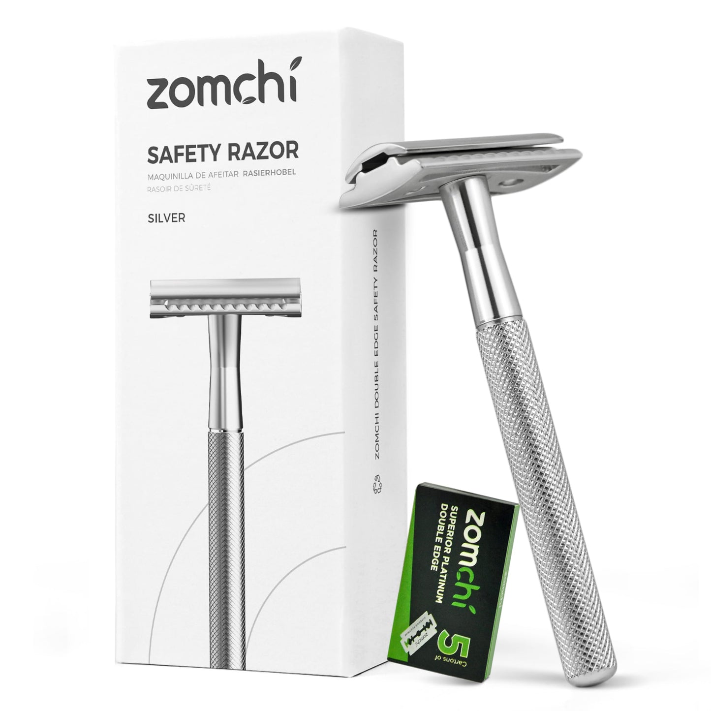 ZOMCHI Safety Razor for Men&Women with 5 Double Edge Safety Razor Blades, Double Edge Razor, Reusable Razor, Plastic Free – Rose Gold