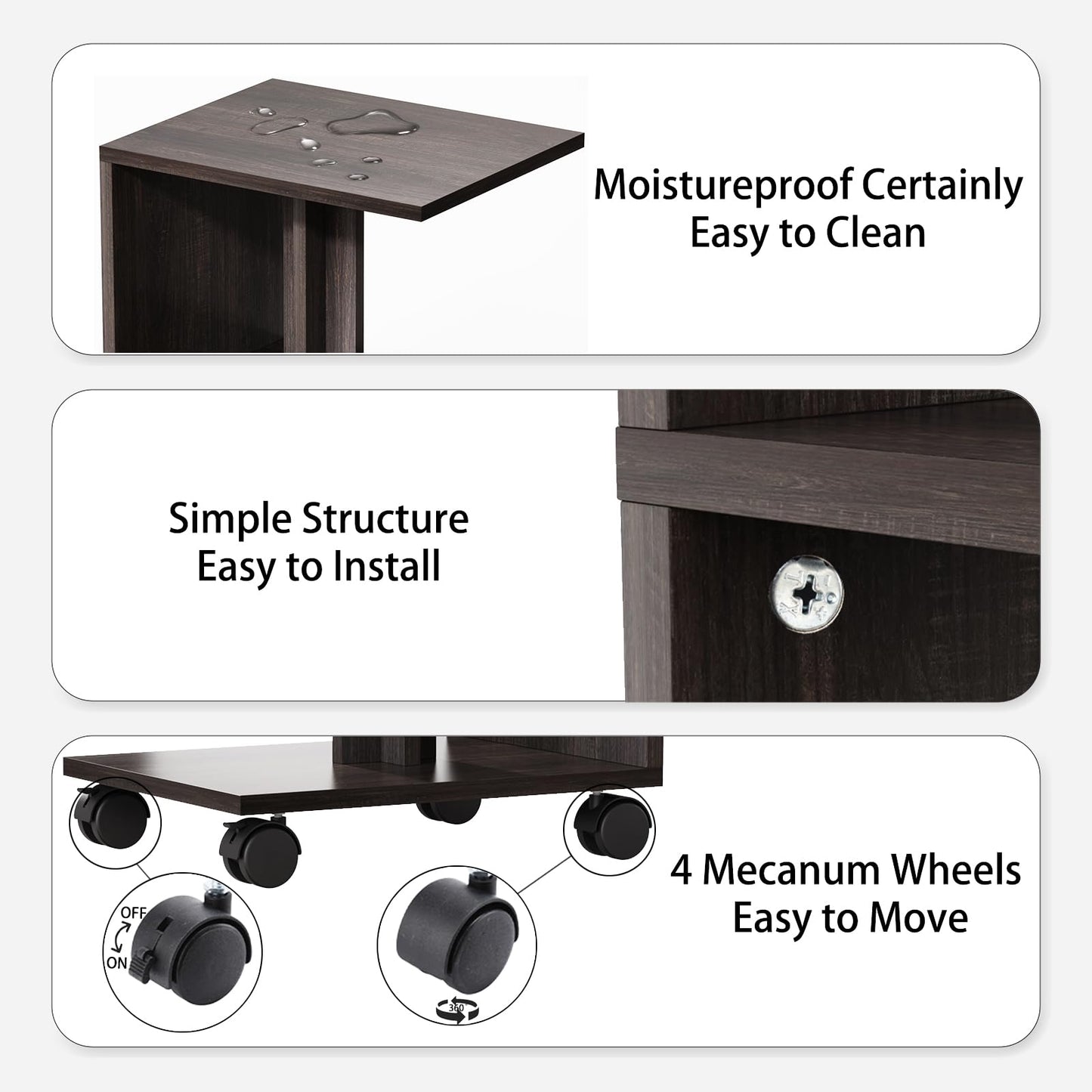 BHAODEAL 1 Pack Night Stand with Charging Station, Bedside Table for Couch, USB Ports and Outlet, Side/End Table with 3-Layer Storage Shelves for Small Spaces, Living Room, Bedroom, Bedside (Brown)