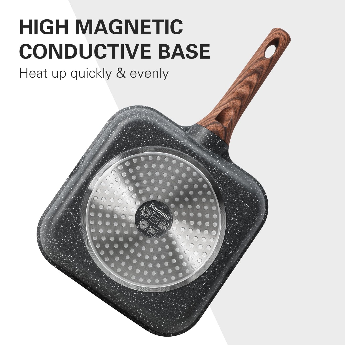 Kordisen Nonstick Grilling Pan with Lid for Stove Tops, 11 Inch Square Grill Pan for Indoor Cooking, Granite Coating Grill Skillet with Pour Spouts, Versatile Griddle, Induction Steak Pan, PFOA Free