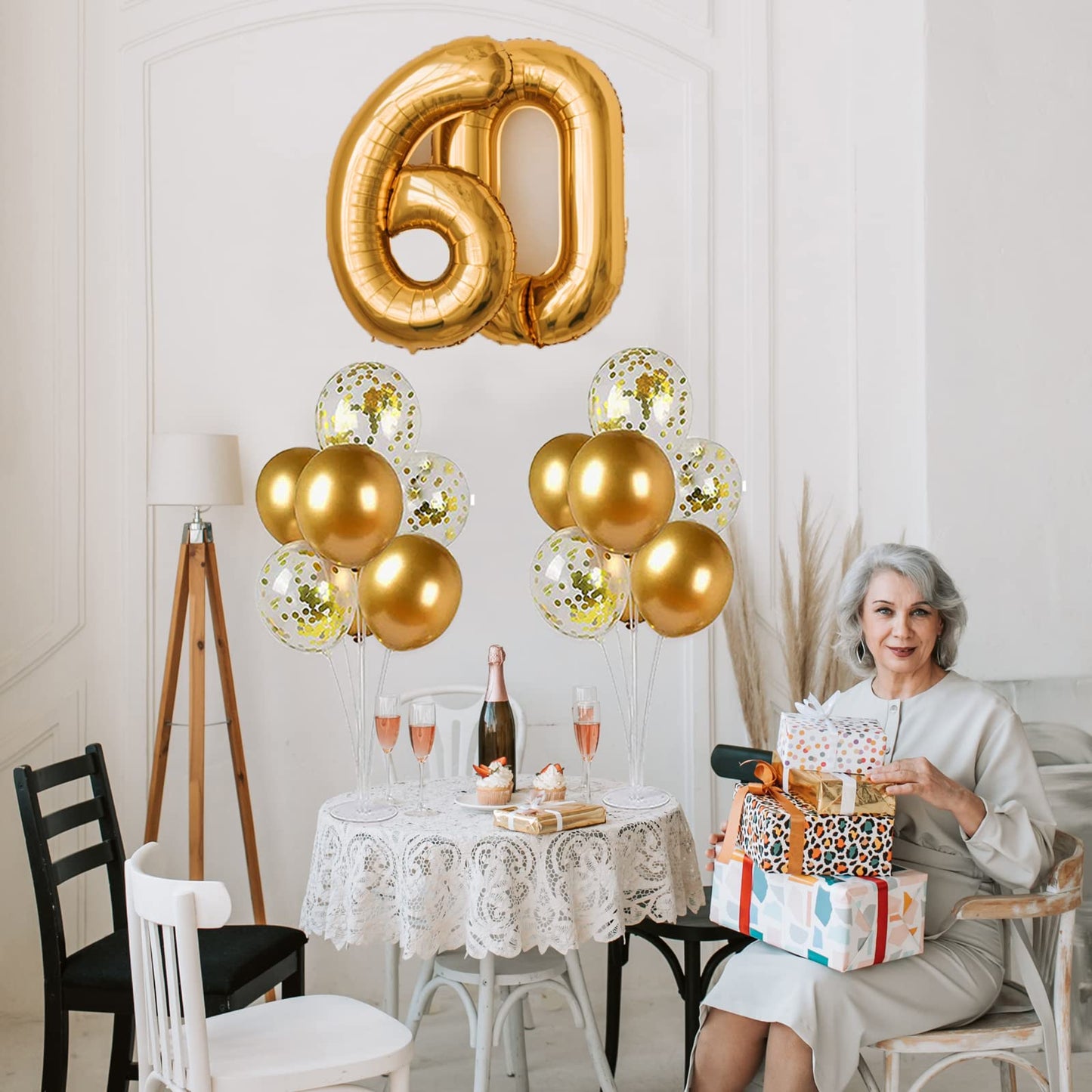 ROYUYE 4 Sets of Table Balloon Stand Kit, 1 Roll of Glue and 5 Flower Clips for Birthday, Celebration and Party Decorations