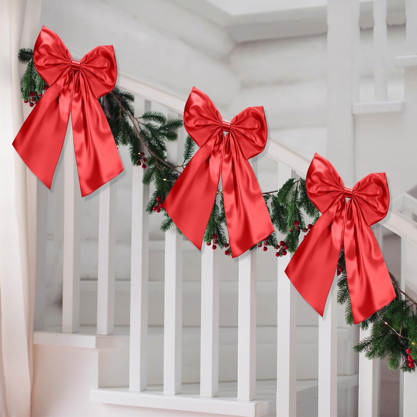 Suncalla 3 Pcs 2 FT Large Bow Decorations Big Satin Bows Hanging Wall Decors for Room Fireplace Coquette Birthday Backdrop Bridal Shower Wedding Bachelorette Christmas Party Supplies(Red)