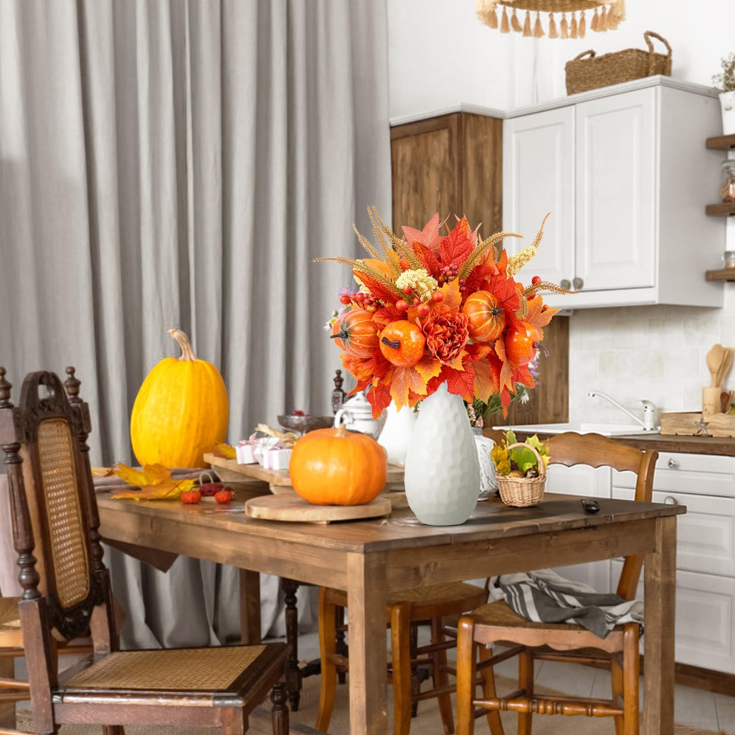 GOLUTYOK Fall Decor, 4PCS Artificial Autumn Pumpkin Berry Flower Maple Plant Stems Picks Vase Decorations, for Home Harvest Holiday Thanksgiving Indoor