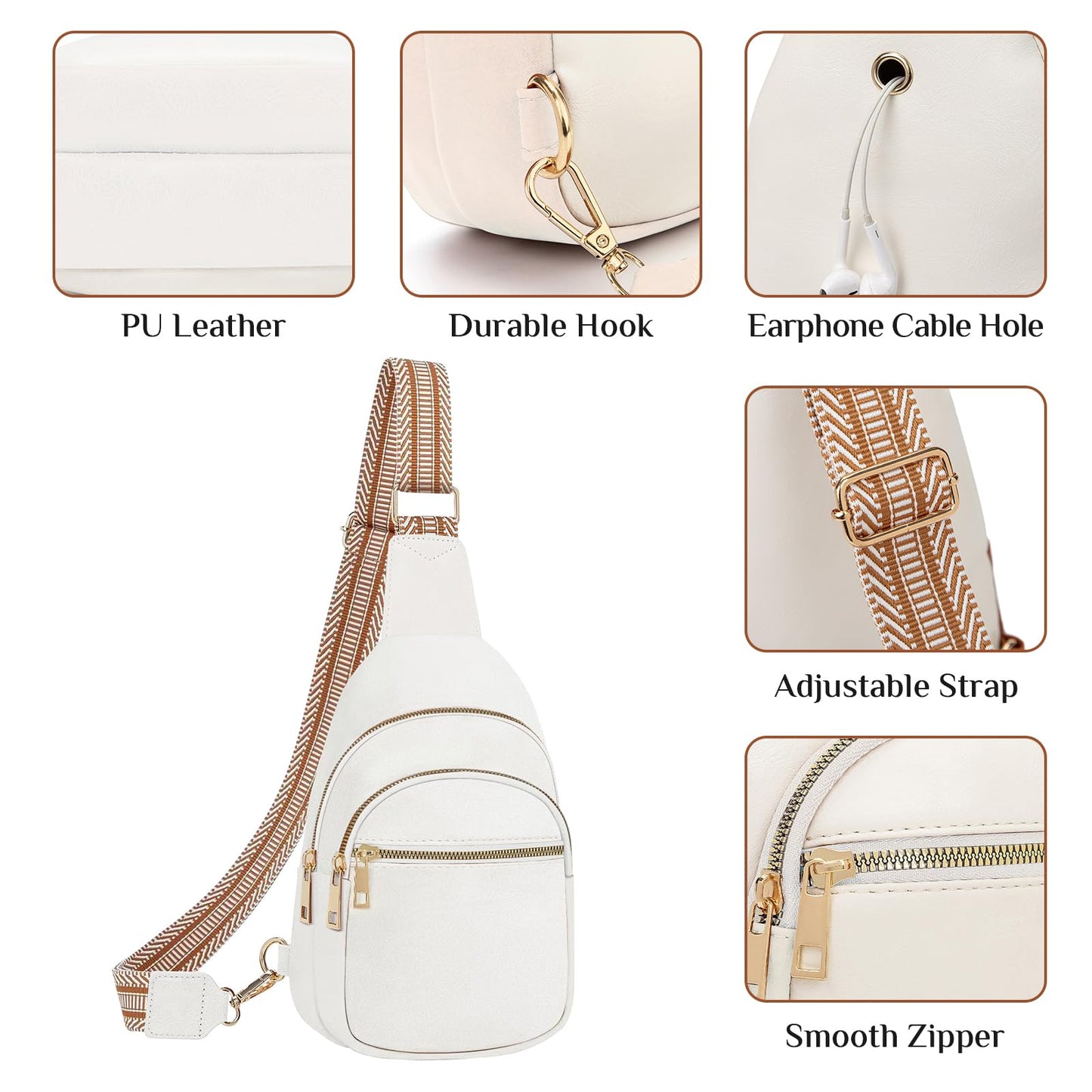 Hionion Small Leather Sling Bags for Women Fashion Crossbody Backpack Purse Sling Crossbody Bags White