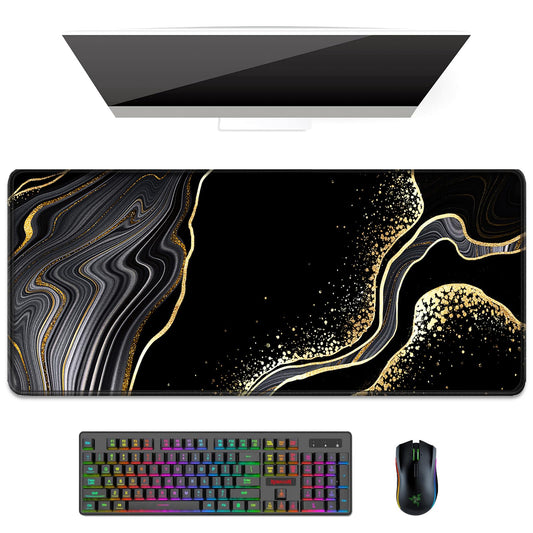 Auhoahsil Desk Mat, Ultra Large Mouse Pad, XXL Gaming Mousepad, Pretty Desk Pad, Big Extended Full Size Desktop Desk Matt for Keyboard, Laptop & Computer, 35.5 x 15.7 in, White Gray Marble