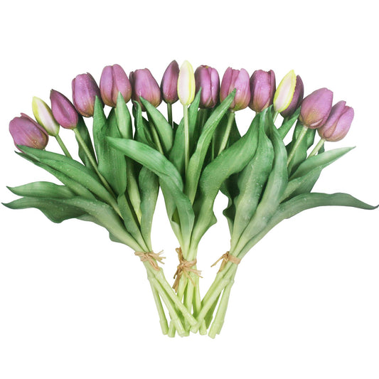 Moderspace 15pcs Artificial Tulips Flowers, Fake Tulips Real Touch, Faux Latex Bouquets, for Party Wedding Home Room Decoration (Purple)