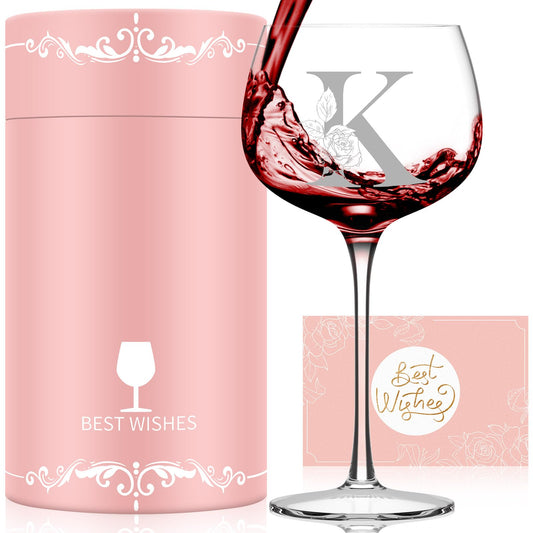 Personalized Gifts for Women, Monogrammed A-Z Wine Glass Customized Gift, Unique Christmas Birthday Gifts for Women Her Mom Friend Sister Wife Daughter Nurse (K)