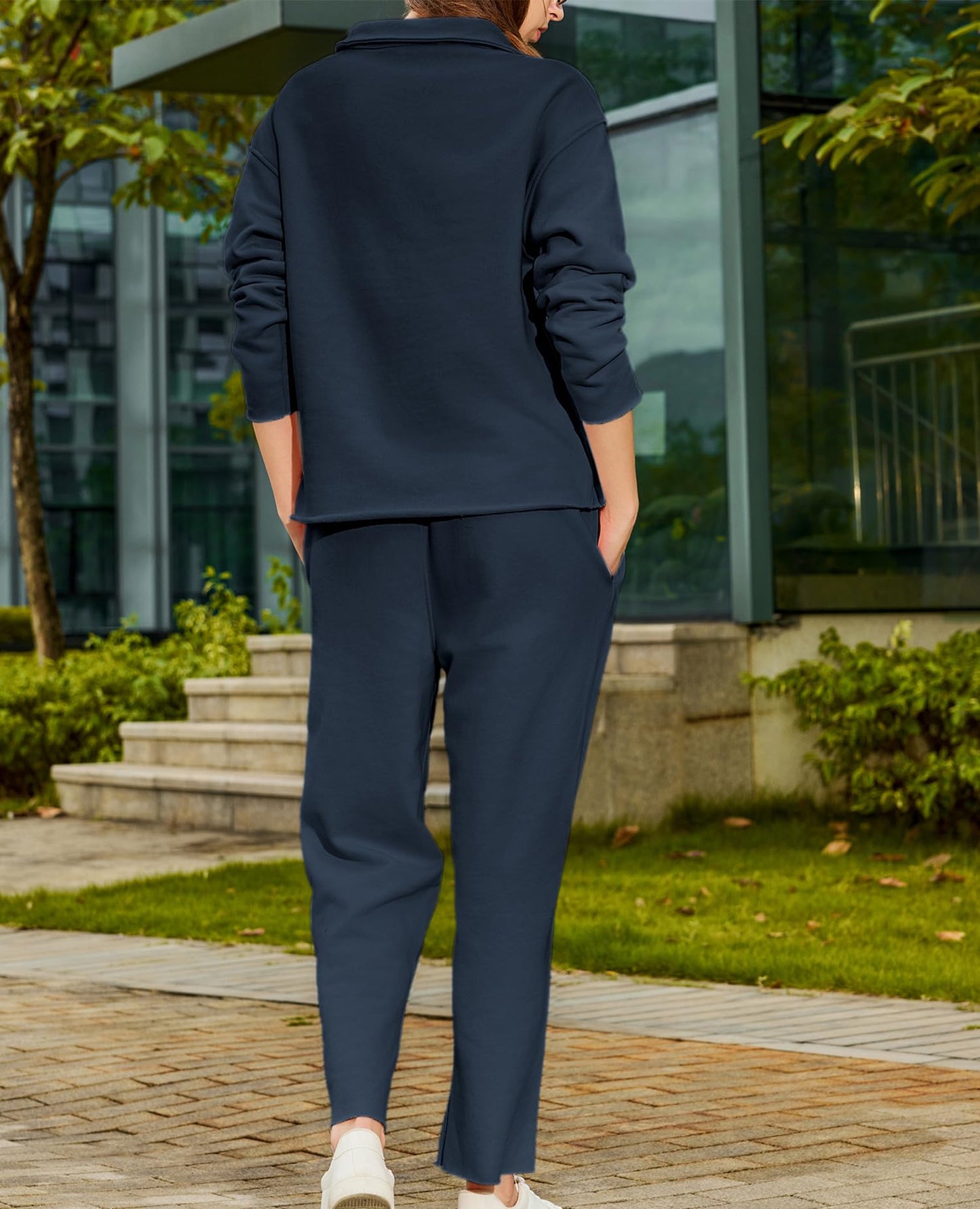 Yioaga Women Tracksuits 2 Piece Set Carmel Travel Set Patrick Pullover Sweatshirt Catherine Sweatpants Casual Lounge Outfit(Navy,XL)