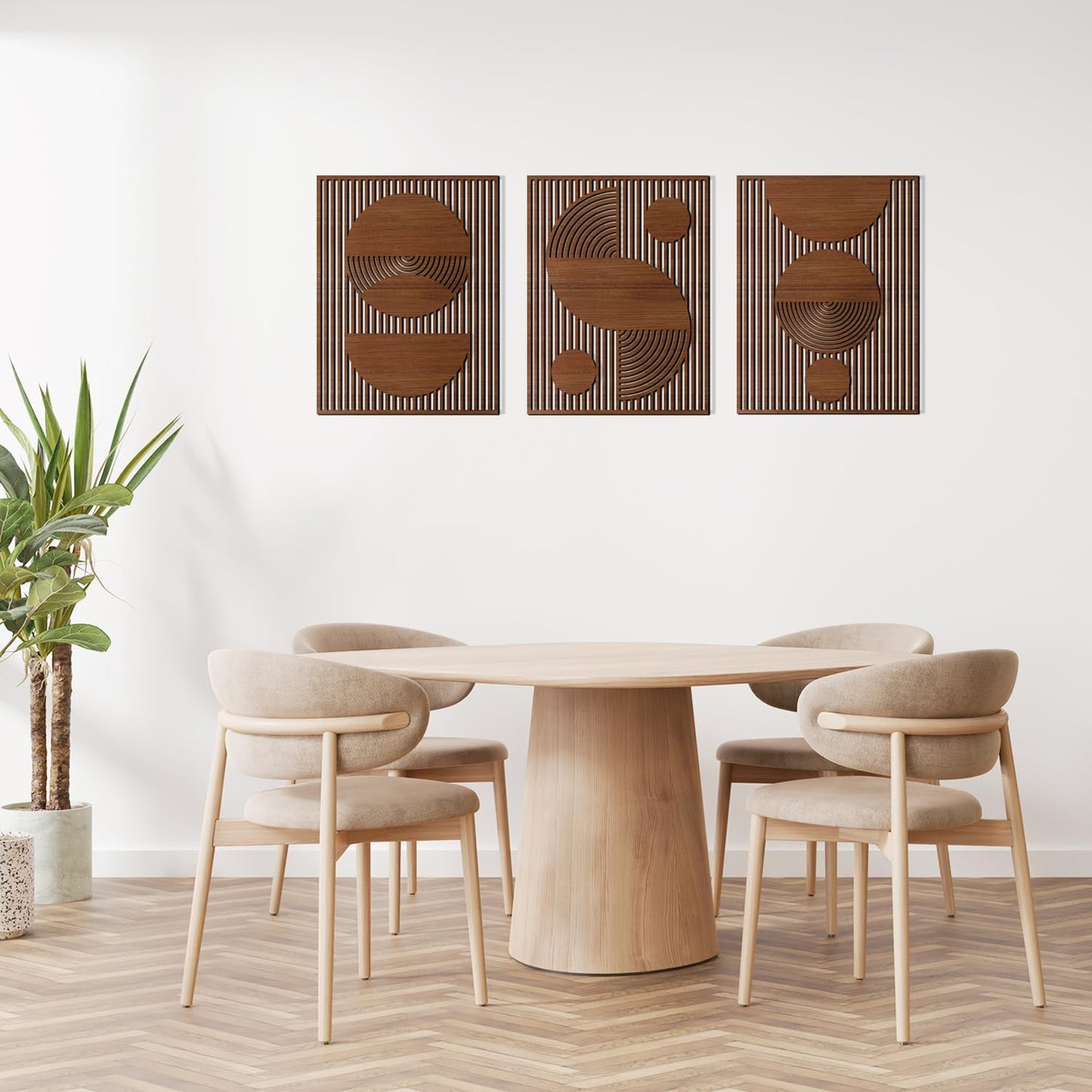 3 Pcs Abstract Wood Wall Art, Mid Century Modern Geometric Wood Wall Decor Minimalist Wooden Wall Art Decor Panels for Boho Living Room Bedroom Kitchen Dining Room Office Home Wall Decor