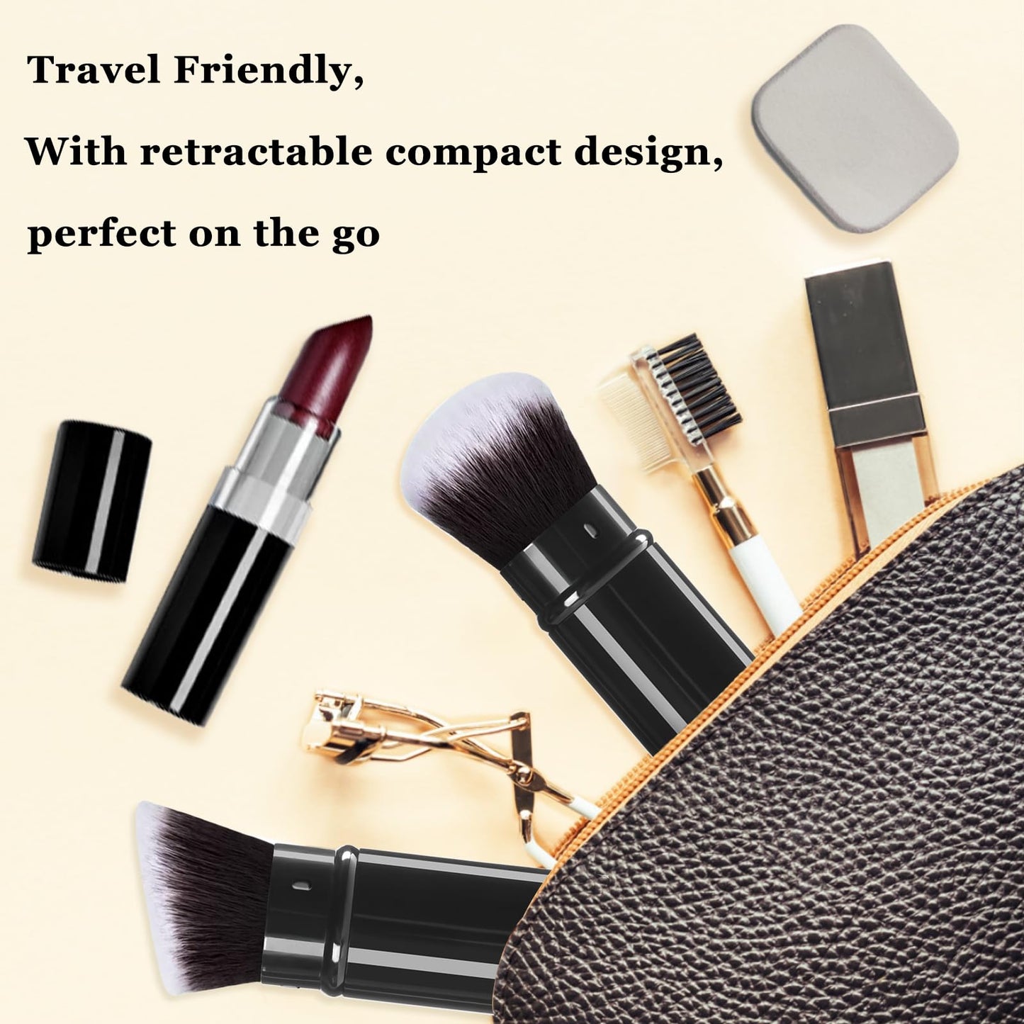 Keriloo Makeup Brush 2 Pack, Retractable Travel Kabuki Powder Makeup Brush, Foundation Face Blush Brushes for Blending Liquid, Blush, Bronzer, Buffing, Sunscreen,Flawless Cosmetics