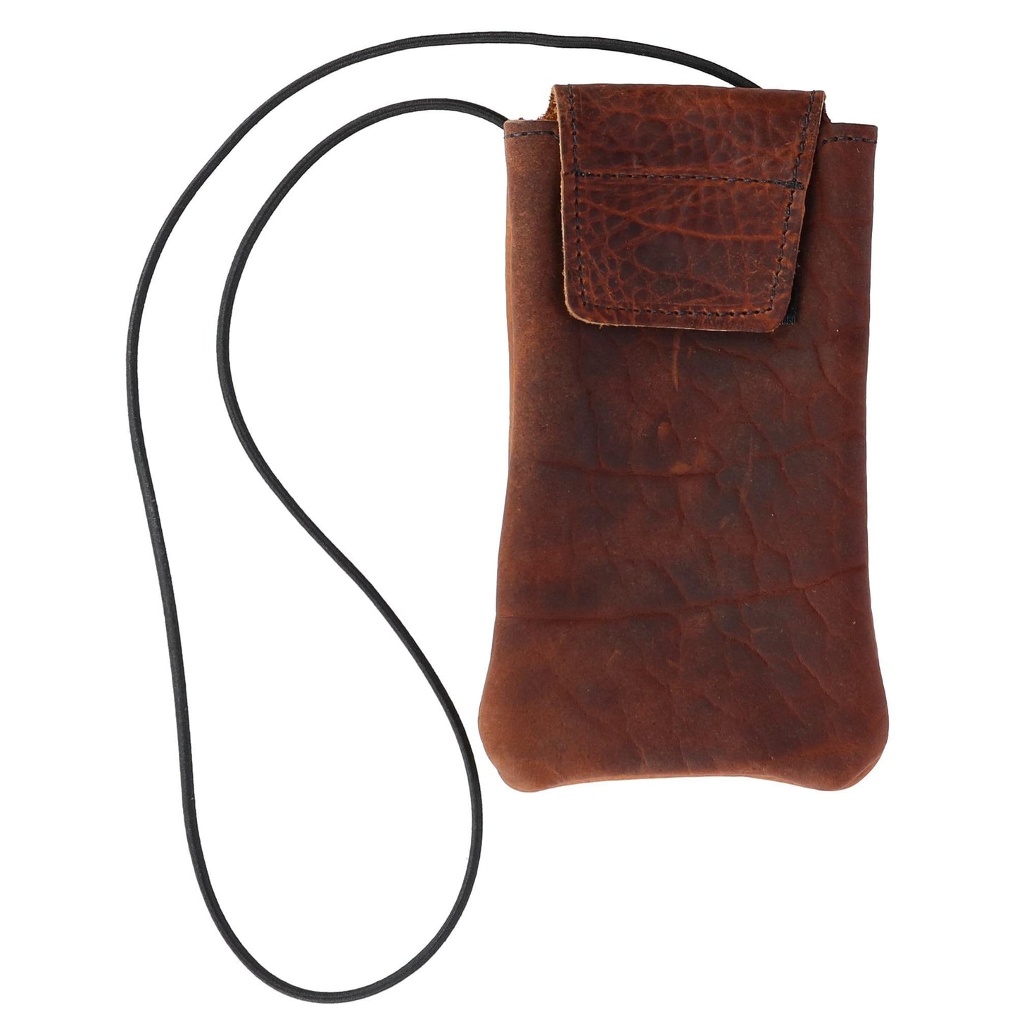 Boston Leather Textured Bison Leather Eyeglass Case with Neck String, Dark Pecan