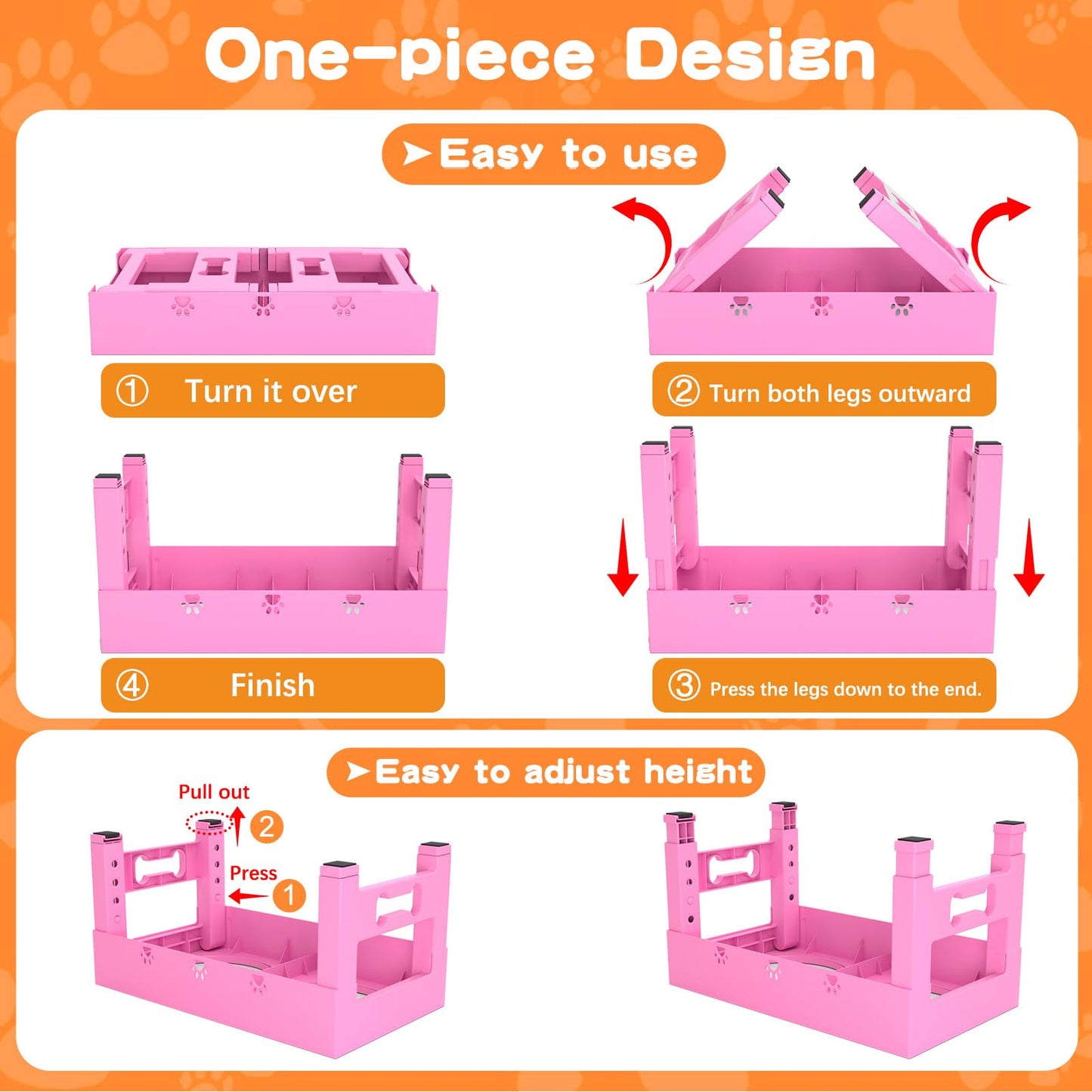 LAKIPETN Elevated Dog Bowls with 2 Stainless Steel Bowls, Raised Dog Food Bowl Stand 5 Height Adjustable (3.1", 9", 10", 11", 12") Non-Slip Feeder Set for Medium and Large Dogs - Pink