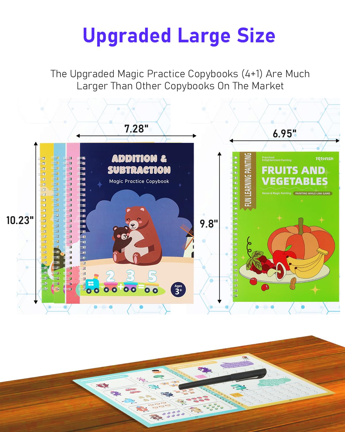 5 Pack Large Magic Workbook Grooved Handwriting Practice Books with Pens - Reusable Copybook Set to Improve Writing Skills - Ideal for Preschool Kindergarten Children Ages 3-8