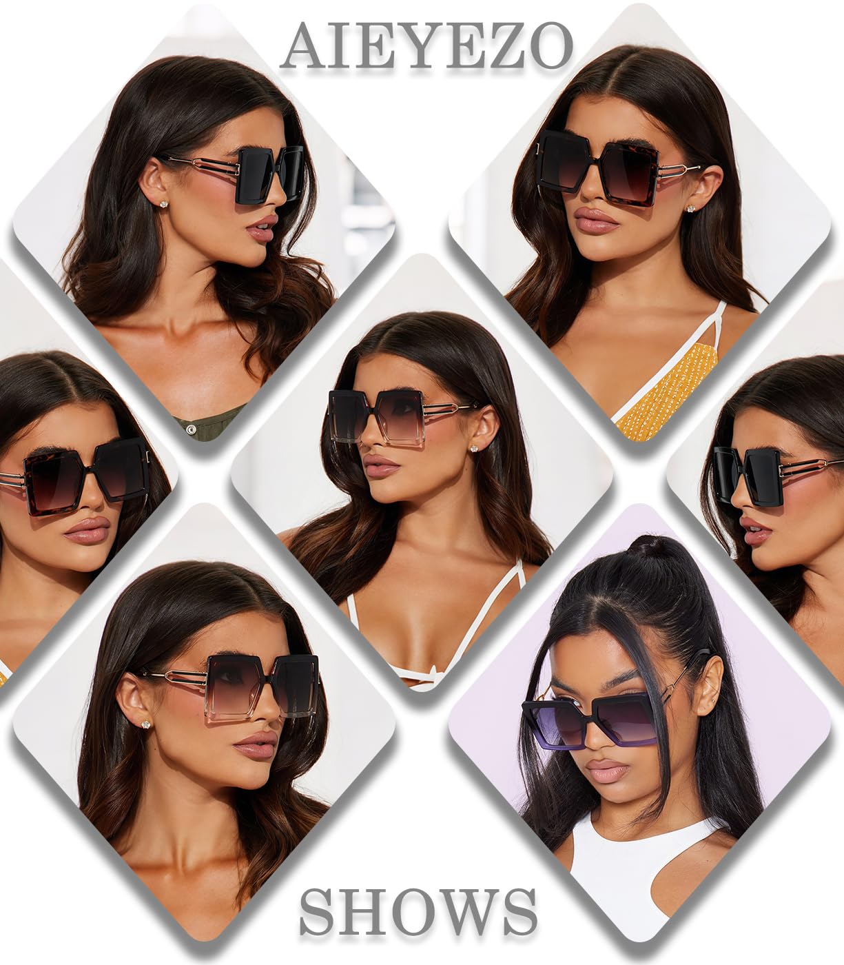 AIEYEZO Oversized Sunglasses for Women Square Fashion Big Large Frame Sun Glasses UV400 Protection (Black + Blue Gradient)