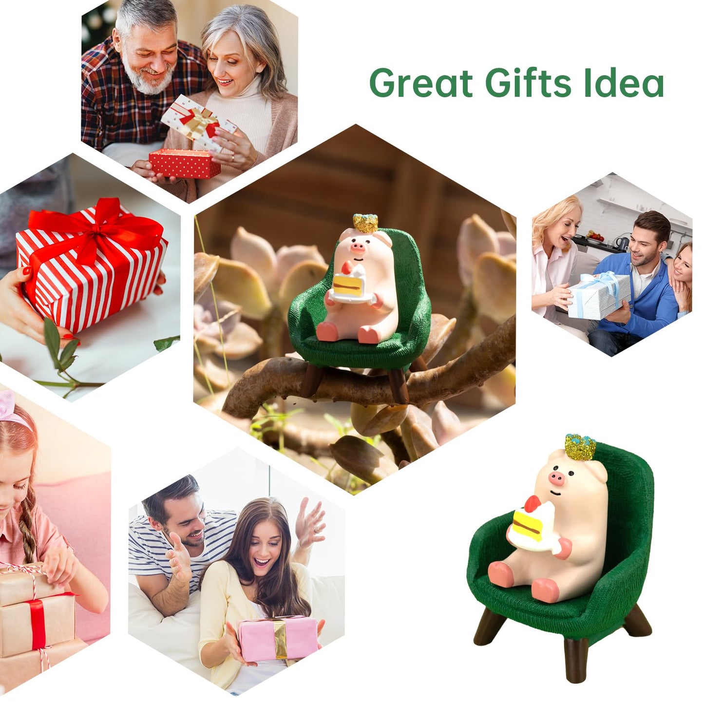 RAQWI Cute Mini Pig Eating Cake Resin Figurine Apply to for Office, Home Decoration Perfect for Pig Lovers - Green Sofa