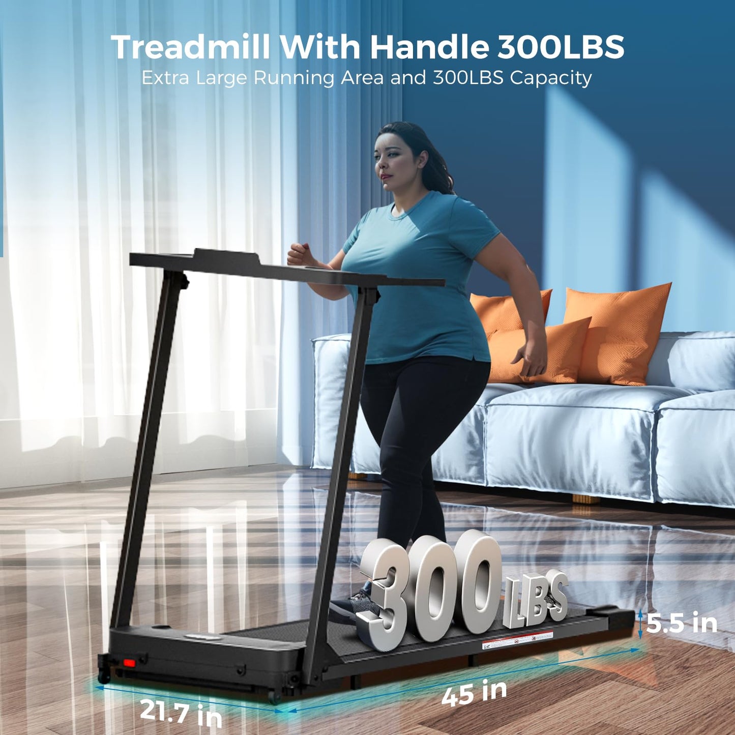 Treadmill with Handles, 2025 Upgraded Small Treadmills Home, Portable Electric Treadmills for Home 300 lbs Capacity,Walking Pad Treadmill,Lightweight Folding Foldable Walking Pad with LED Display