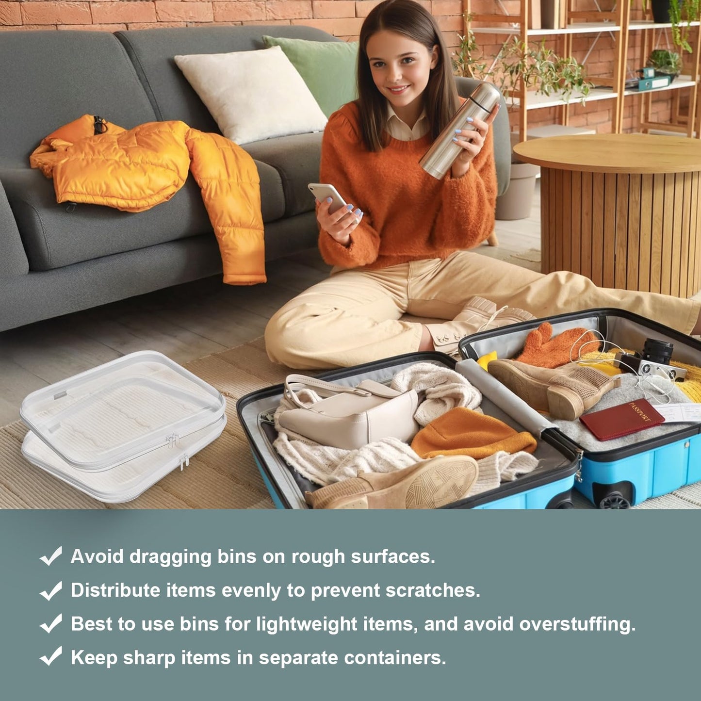 YQBRAO Hard Sided Clear Zipper Case for Storage- Professional-Grade Plastic Clear Zipper Pencil Case,Toy Storage Bins, Toiletry Pouch, Travel Organizer, Cosmetic Bag（White,2 Pack, L）