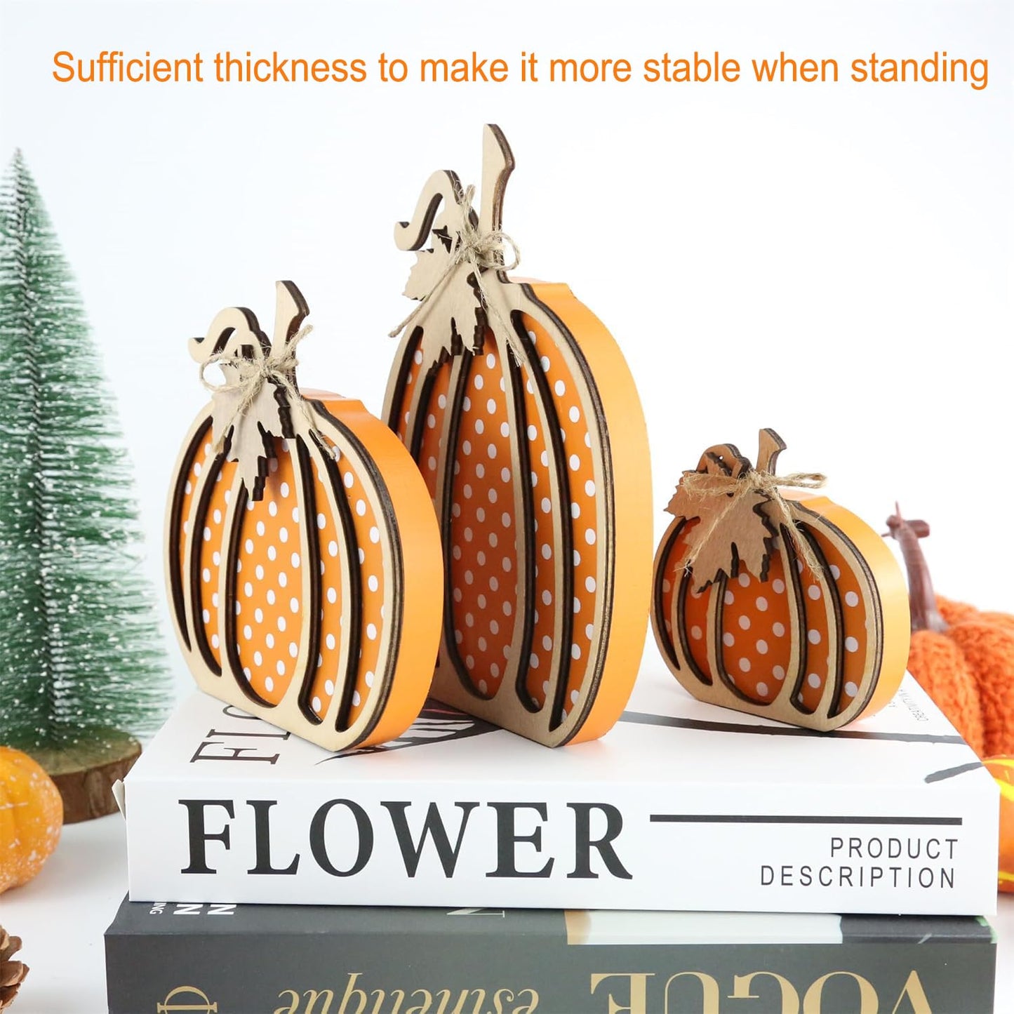 Fall Decor Wooden Pumpkin Decorations for Home 3PCS Autumn Pumpkin Farmhouse Harvest Decorations Self Sitters Mantel Table Sign Tiered Tray Decor