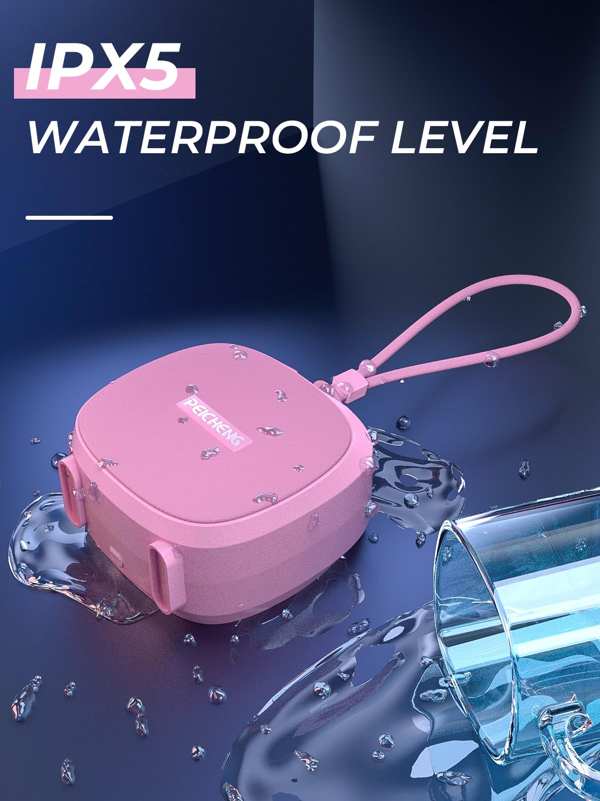 PEICHENG Speaker, Small Portable Bluetooth Wireless IPX5 Waterproof Shower Speaker,Loud Stereo Sound Deep Bass,TWS Paire, RGB Lights,Long Playtime for Outdoor Party, Great Gift,1PC(Pink)