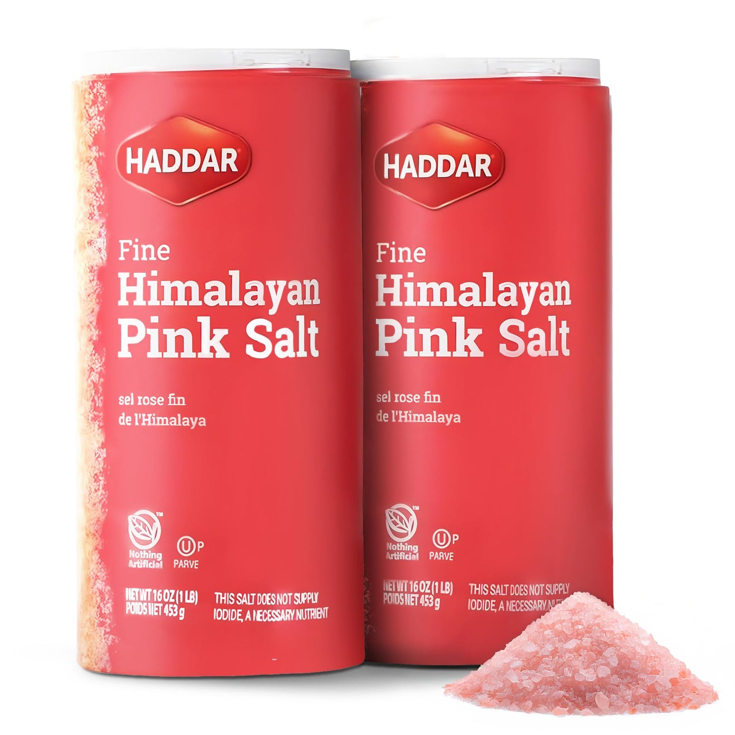Haddar Fine Himalayan Pink Salt, 16 oz (2 Pack) | Pure and Natural Pink Himalayan Sea Salt | Rich in Essential Minerals | Gourmet Cooking and Seasoning Salt | Table Salt Alternative
