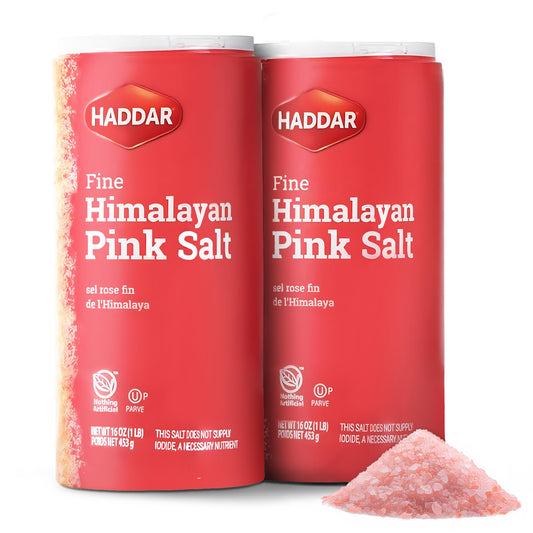 Haddar Fine Himalayan Pink Salt, 16 oz (2 Pack) | Pure and Natural Pink Himalayan Sea Salt | Rich in Essential Minerals | Gourmet Cooking and Seasoning Salt | Table Salt Alternative