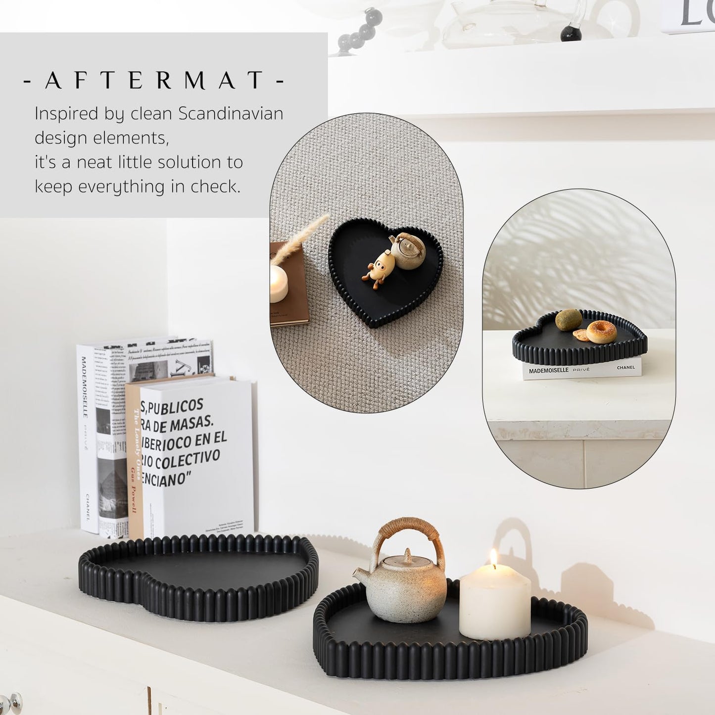 Coffee Table Tray, Home Decor Heart Shaped Tray, Concrete Black Coffee Table Decor Trays, Serving Decorative Trays for Dining Table