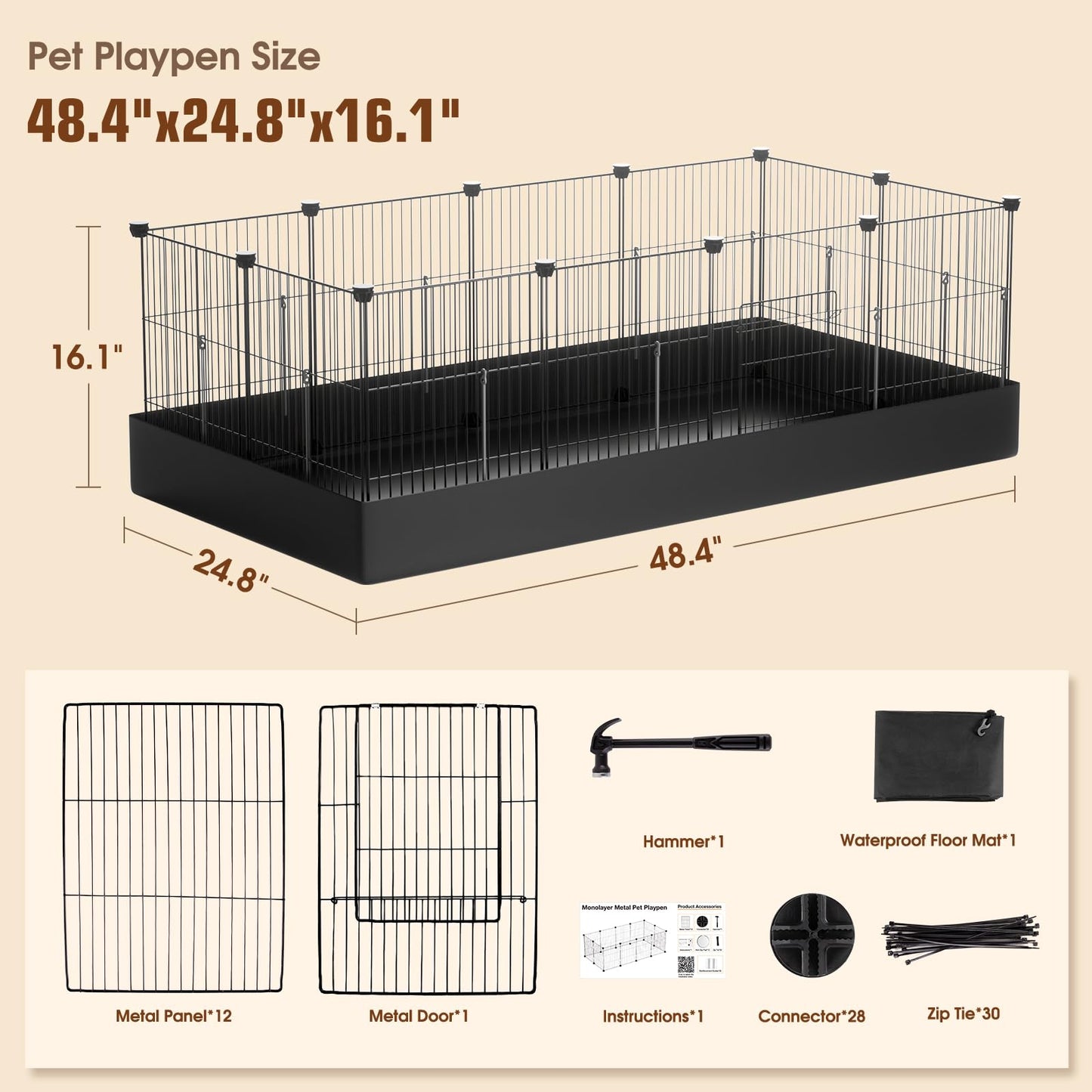 PAWING 12 Panels Small Animal Playpen with Waterproof Mat - Durable Metal Wire Yard Fence for Guinea Pigs, Rabbits, Kittens, Puppies, Hamsters, and Hedgehogs - Indoor & Outdoor Pet Cage