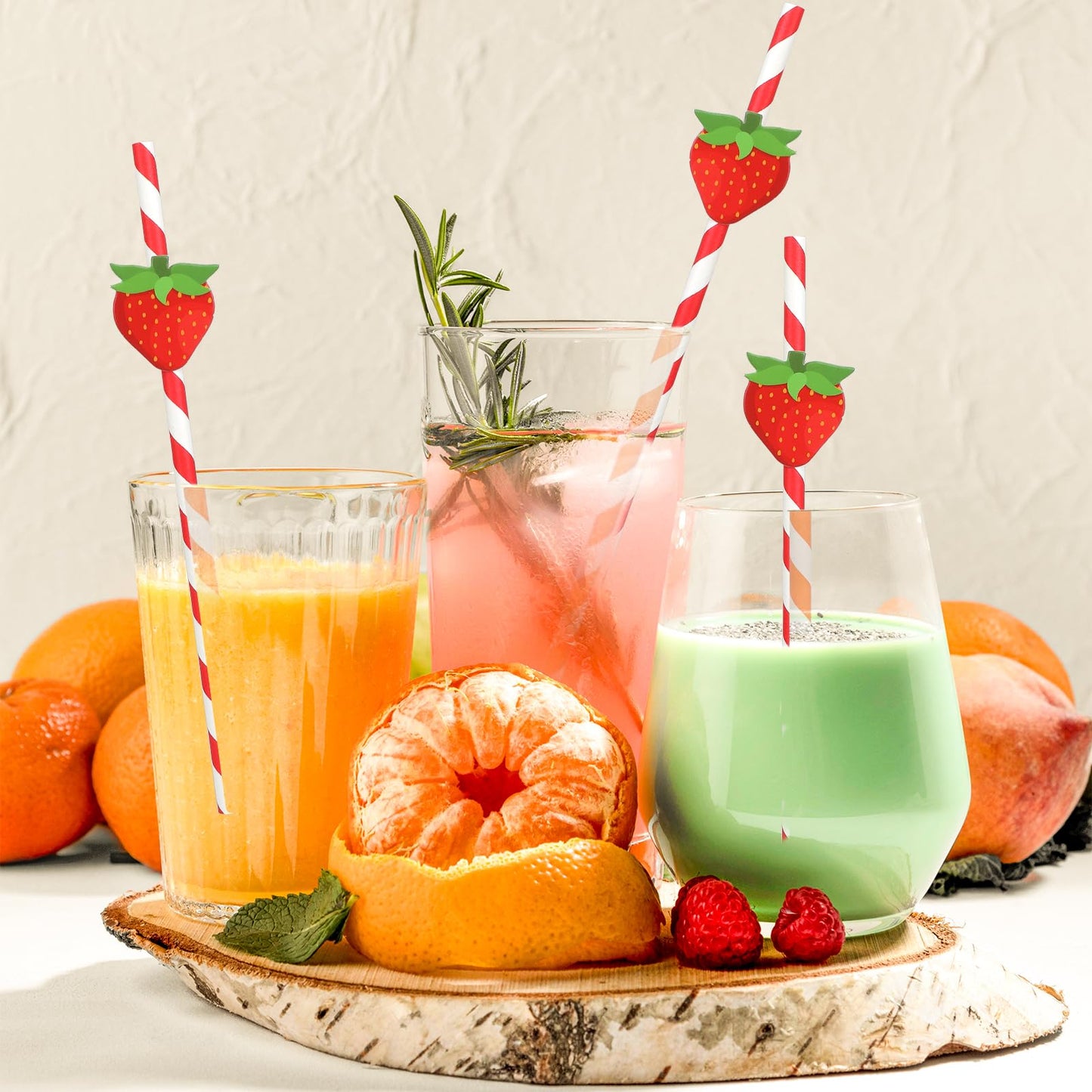 Strawberry Straws, 30 Pack Disposable Drinking Straws Cute Paper Straws with Stripes for Juice, Cocktail, Milkshake, Baby Shower Strawberry Birthday Decorations Strawberry Party Favors - 7.76 Inches