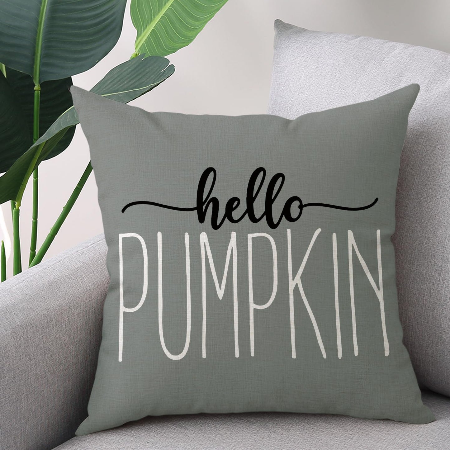 Gujiahone Fall Throw Pillow Covers 18x18 Inches Set of 4 for Fall Decor Gray Pumpkin Truck Happy Harvest Farmhouse Decorative Thanksgiving Autumn Cushion Covers for Sofa Couch