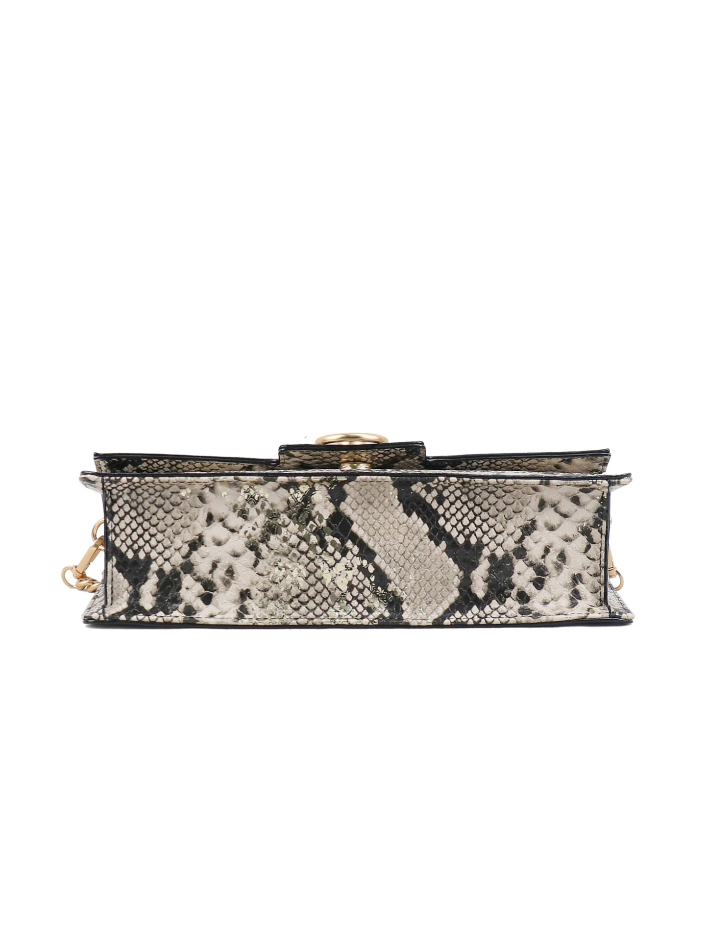 Jessica Simpson Brooke Clutch, Stylish Shoulder Bag with Chain Strap Accents, French Latte Metallic Gold Python