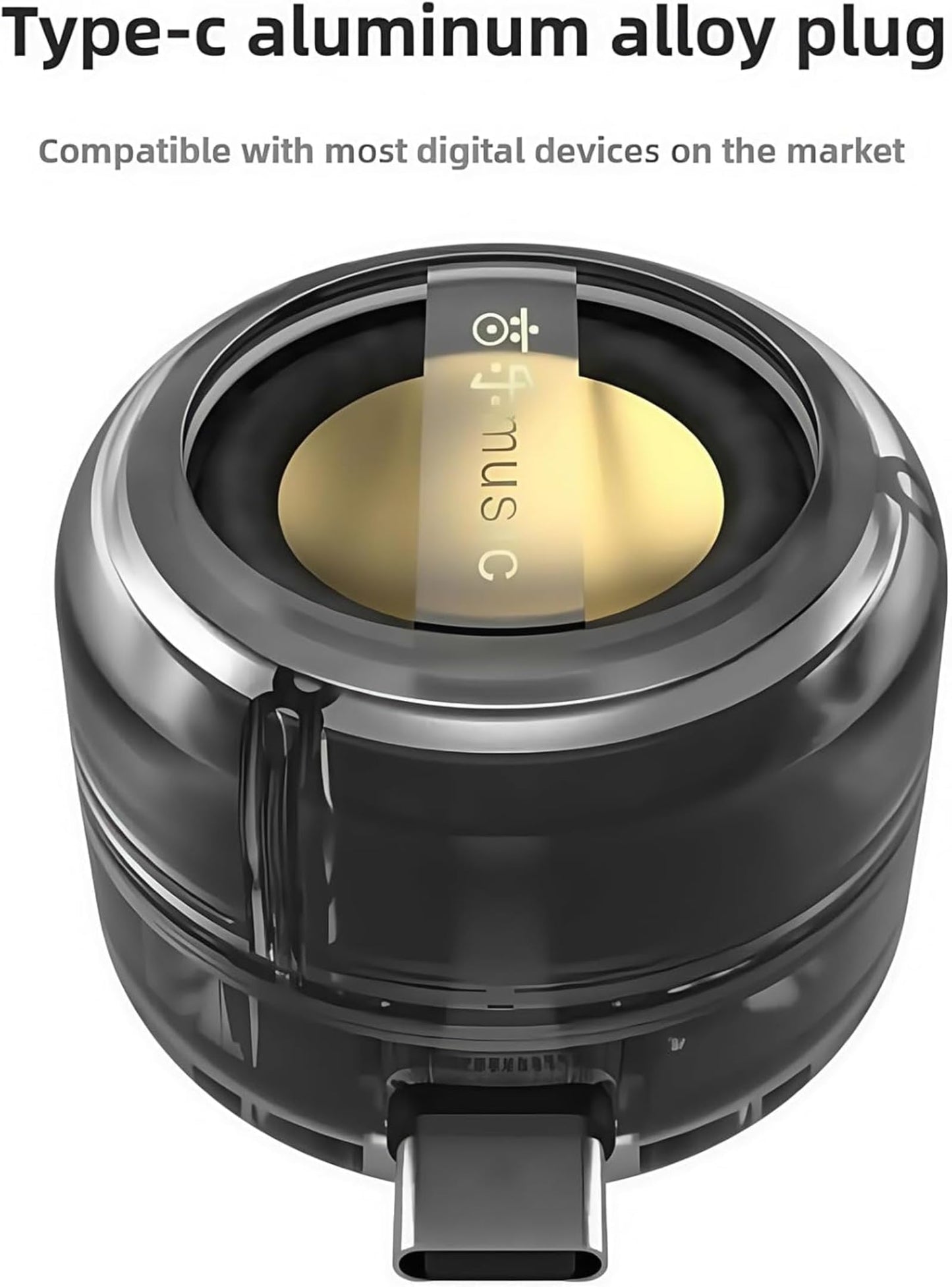 DRVLET Mini Portable Speaker, 3W Plug in Cell Phone Speaker Amplifier with Type-c Audio Interface, Plug and Play for Phone, IPad, Tablet, Smartphone (Black)