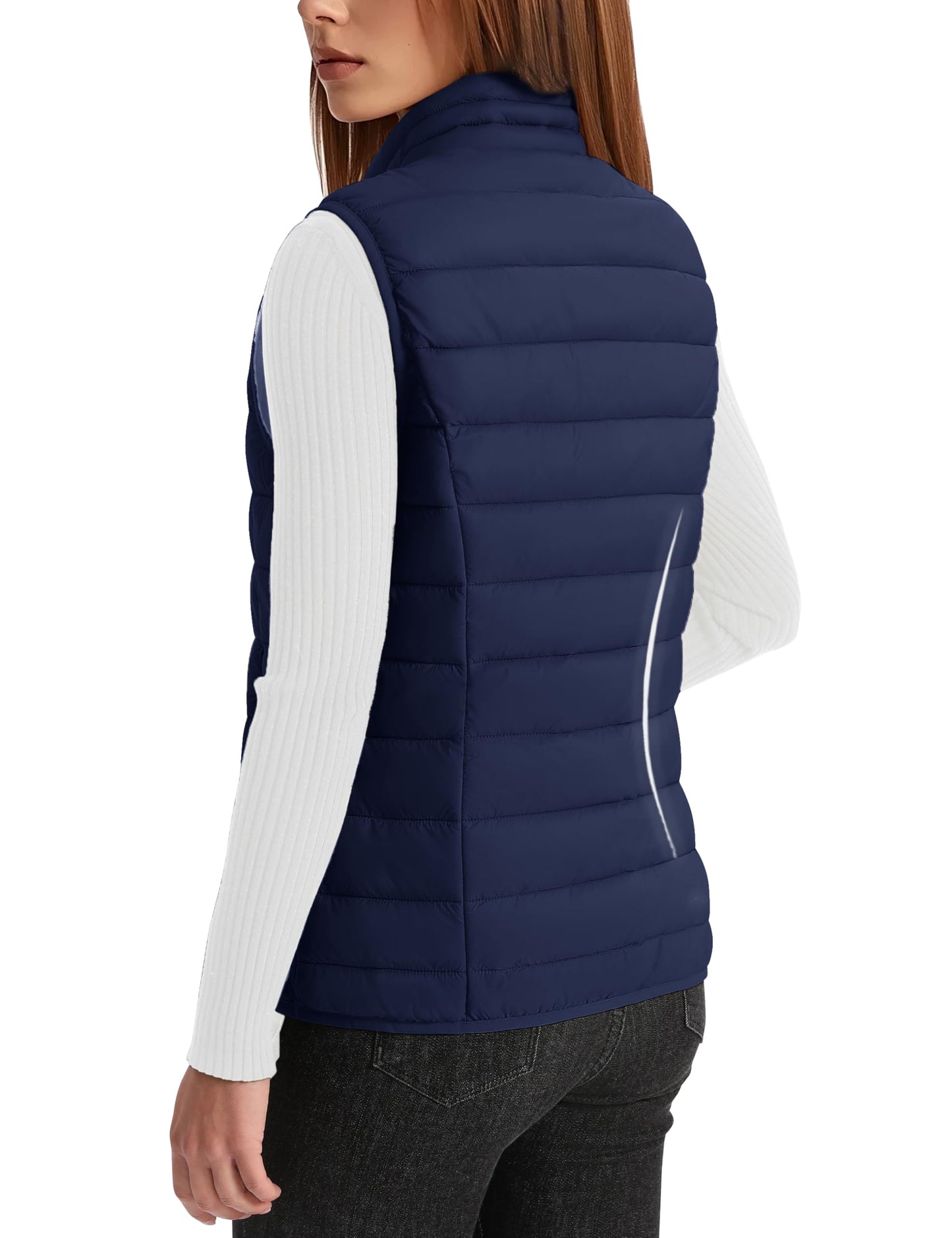 YUCOLEN Women's Puffer Vest Lightweight Trendy Stand Collar Quilted Padded Puffy Vests Sleeveless Jackets Fall Winter Outerwear Navy M