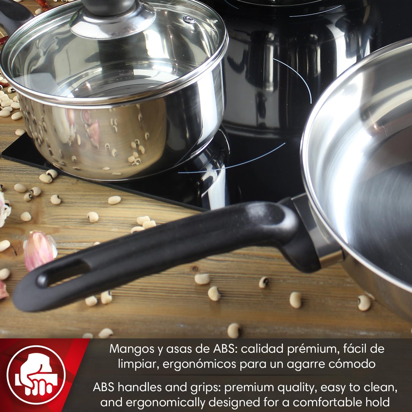 MAGEFESA Practika 7-Piece Stainless Steel Cookware Set, Includes Stockpot, Stew pot, Saucepan, Deep sauté, Compatible with All Types of Stovetops, Lids Included, Dishwasher safe