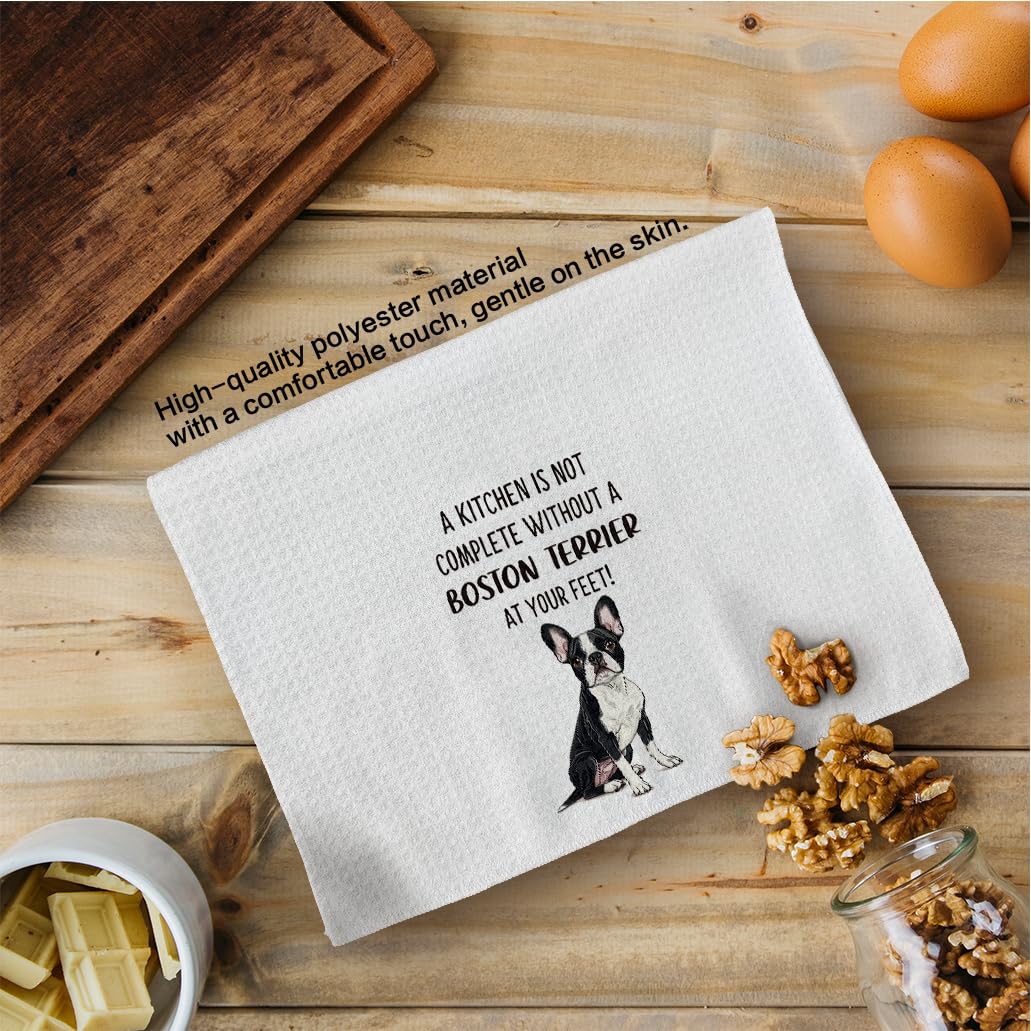 Tzhim Boston Terrier Gifts Kitchen Towels Set of 2, Boston Terrier Gifts for Women, Boston Terrier Decor Hand Towels, Boston Terrier Dog Tea Dish Towels for Kitchen, Dog Kitchen Decor, 16x24inch