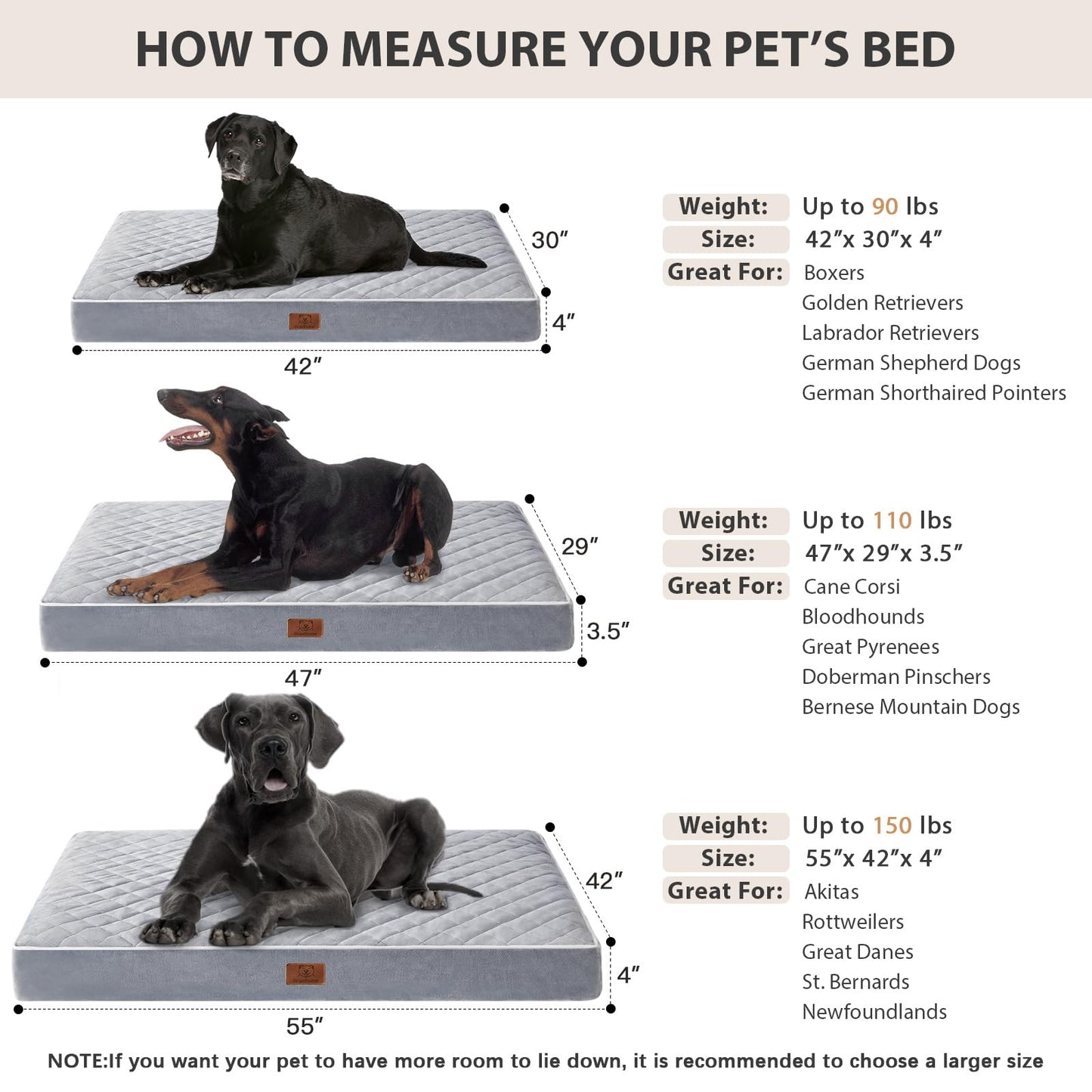 WNPETHOME Orthopedic XL Dog Beds Large Sized Dog, Waterproof Extra Large Dogs Bed with Removable Washable Cover, Multi-Needle Quilting Dogs Crate Bed