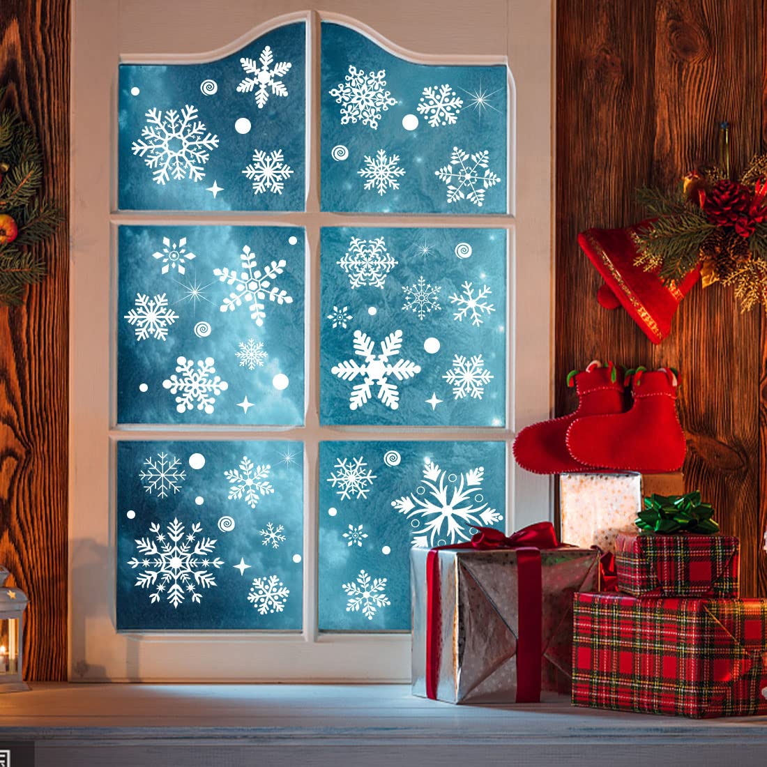 267 PCS Christmas Snowflake Window Stickers - White Snowflake Clings for Glass Windows